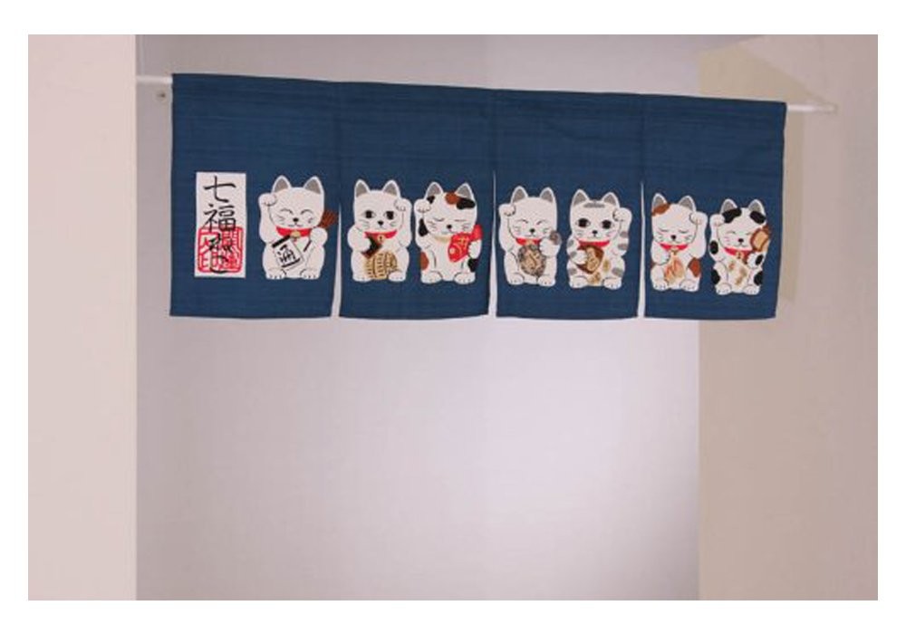 Noren (Japanese Curtain) Seven Beckoning Cat/Maneki Neko 17-507 85×30cm from …