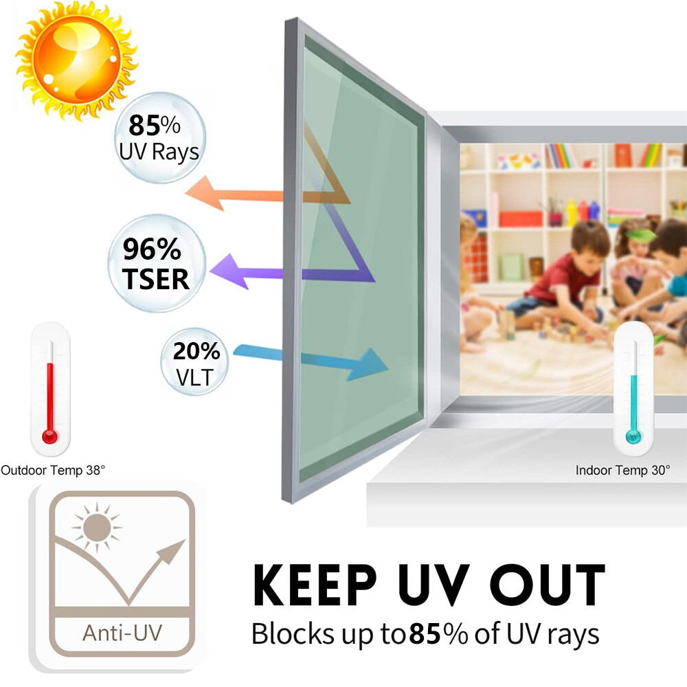 One Way Mirror Tint Window Film Privacy Protect Uv Reflective Sun Block For Home