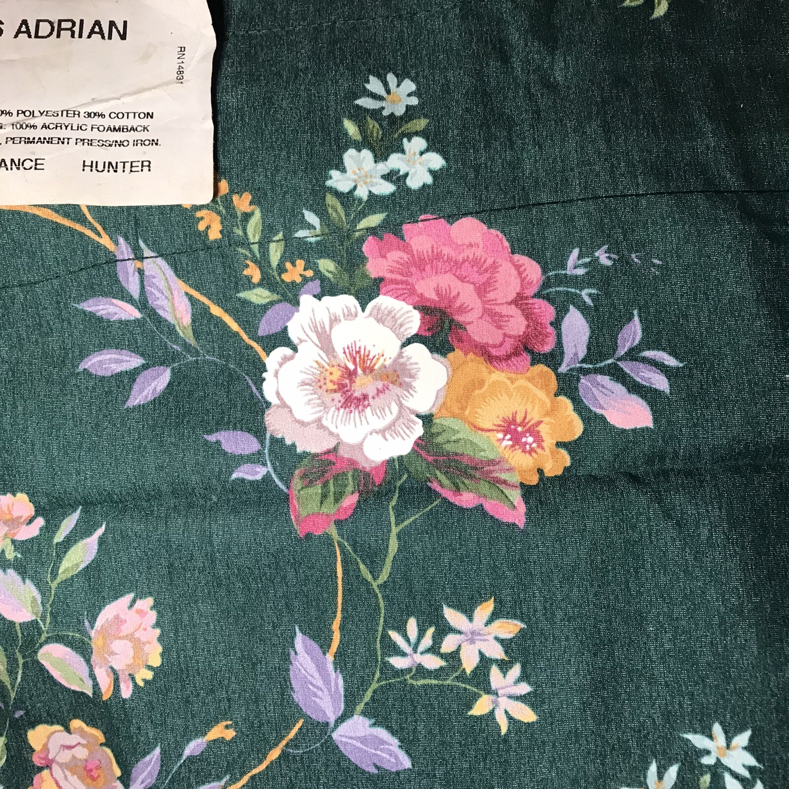 3 Adrian Foamback Lined Balloon Window Valances Hunter Green Floral Curtains