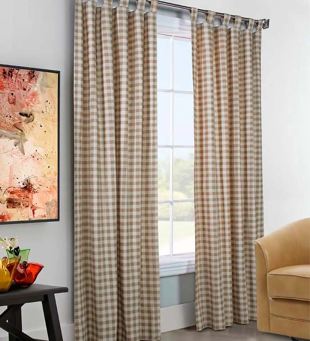 Thermalogic Check Tab-Top Curtain Pair, 72″L x 80″W – Wheat