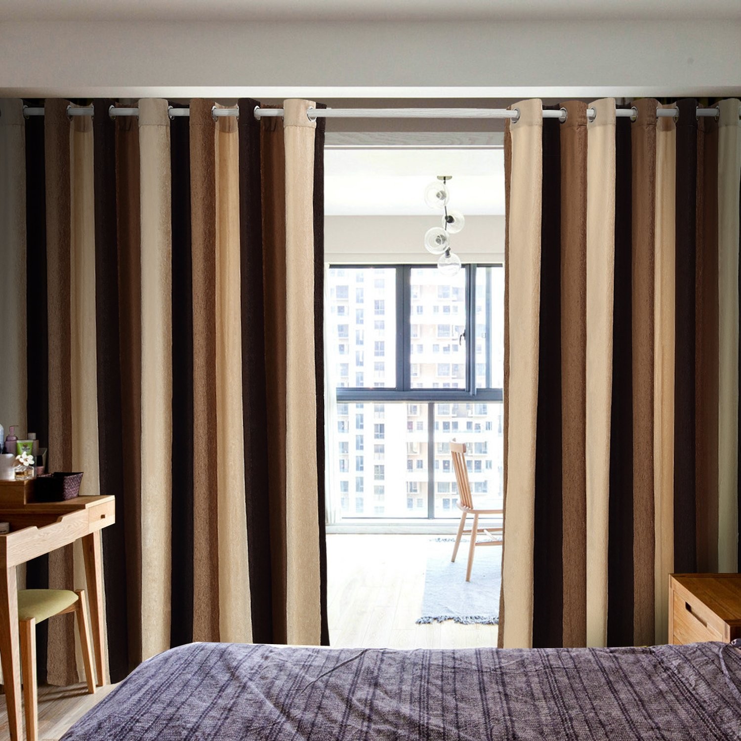 Bedroom Curtains Absolute Heat Insulation Chenille Vertical Striped Color Win…