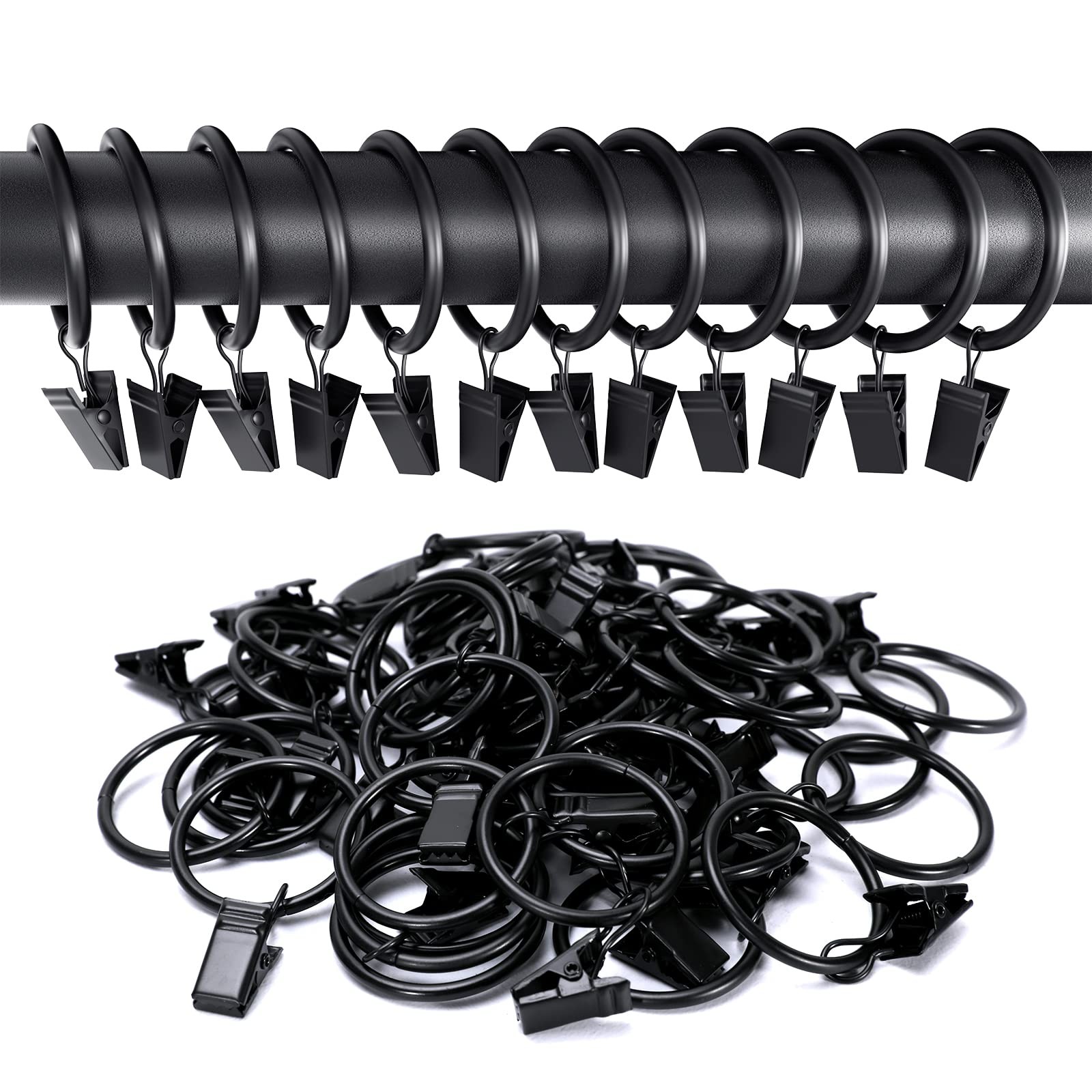 40pcs Curtain Rings with Clips Hooks 1.5 inch Rustproof Matte Metal Stainless