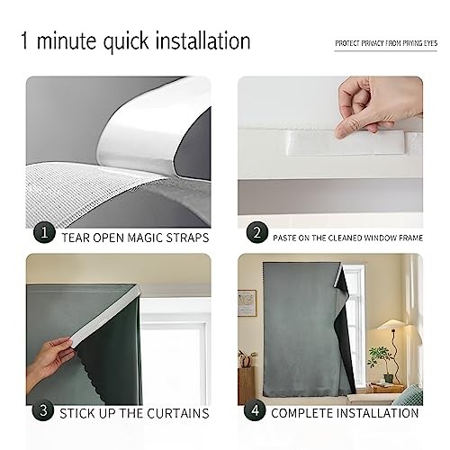 Magic Tape Stick on Portable Curtains for 35″W x 48″L (Pack of 1) Silver Gray