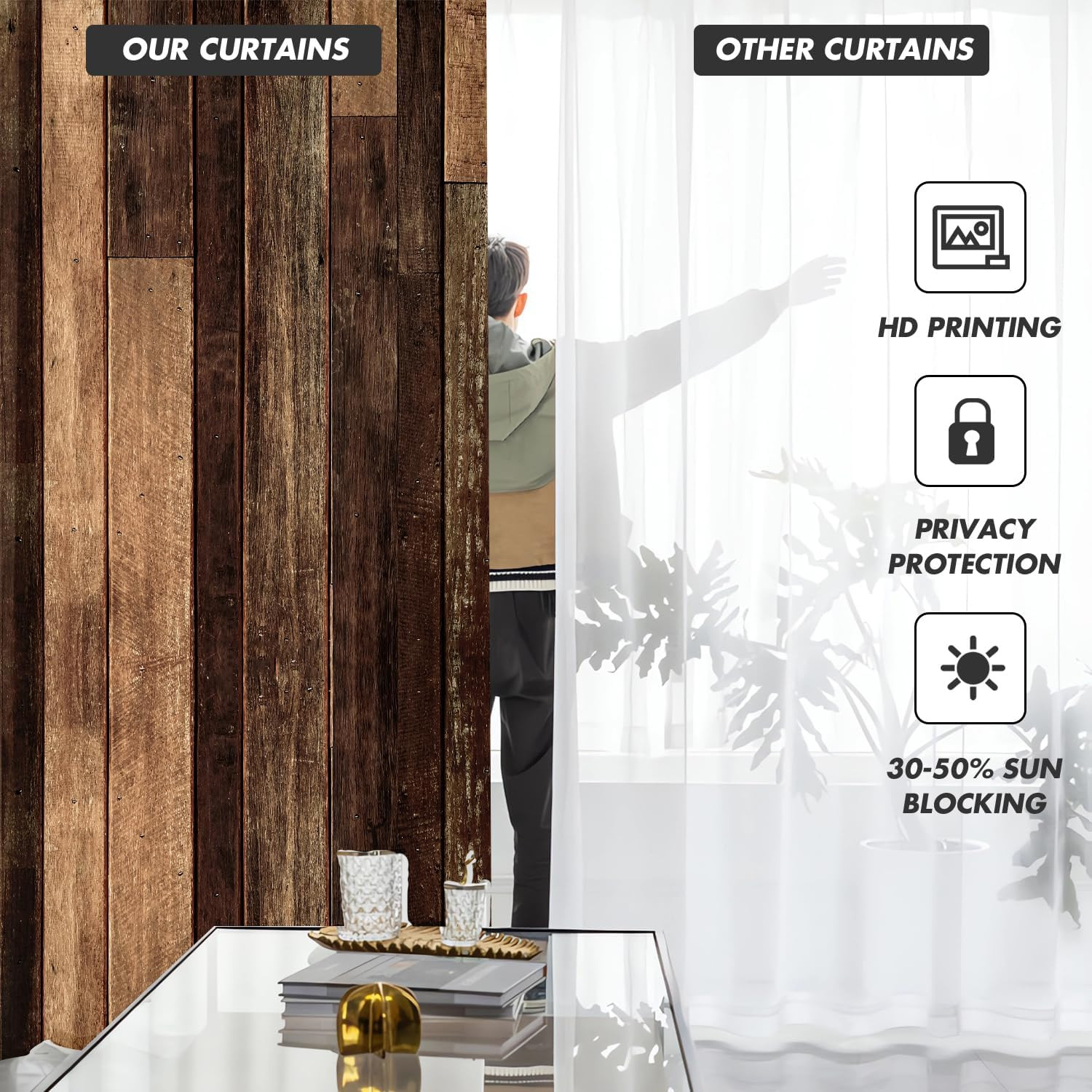 Brown Western Kitchen Curtains Mini 27.5”W X 39”L Farmhouse Antique Barn Door