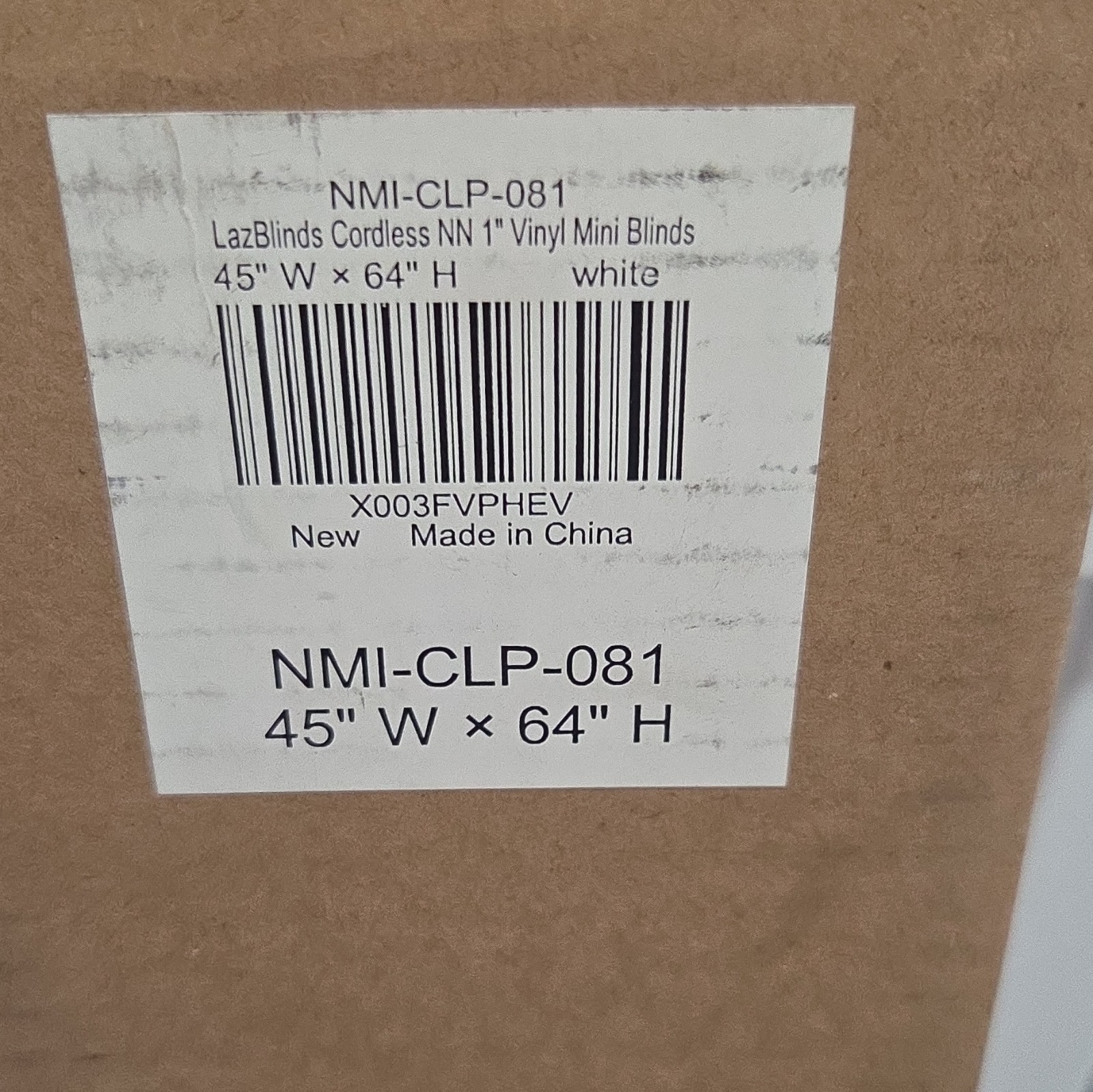 LazBlinds Cordless 1″ Vinyl Mini Blinds White 45″W x 64″H NMI-CLP-081