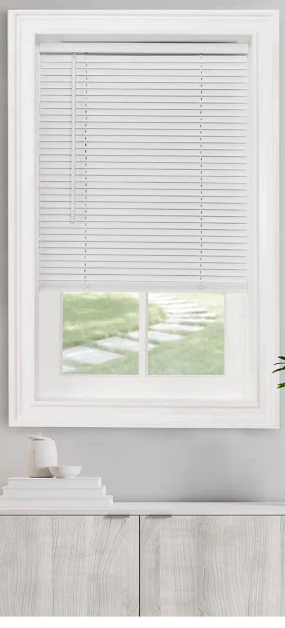 White Horizontal Window Blinds, Solid Slat Style for Indoor Use 34.5”W x 64”