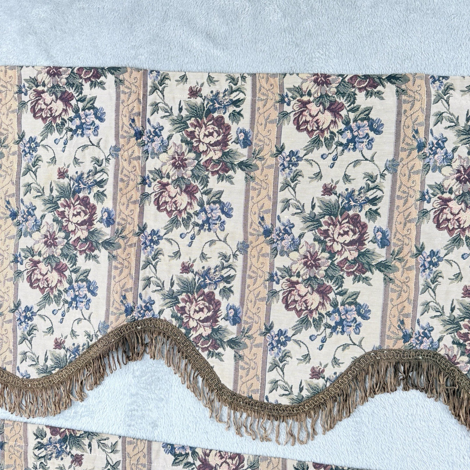 Waverly Felicite Jacobean Valance Set Dark Florals Whimsigoth Fringe 50″X14″