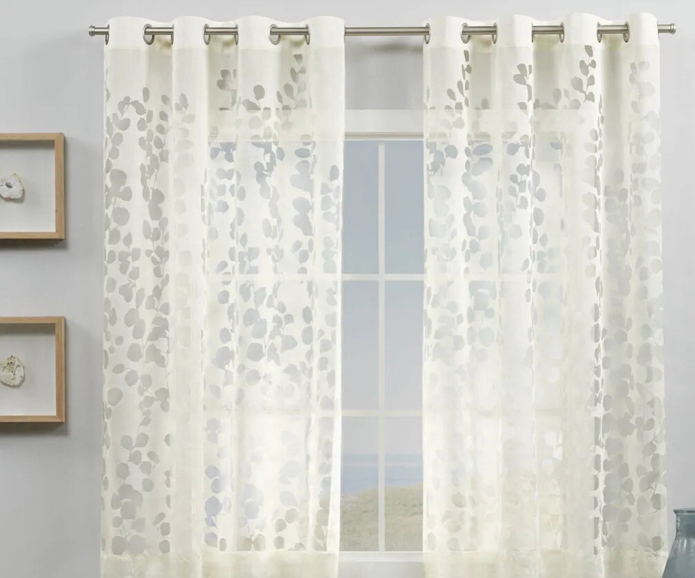 🎋 Exclusive Home Wiltshire Sheer Groomet Top Curtain 2Panels Ivory84”X54”🆕