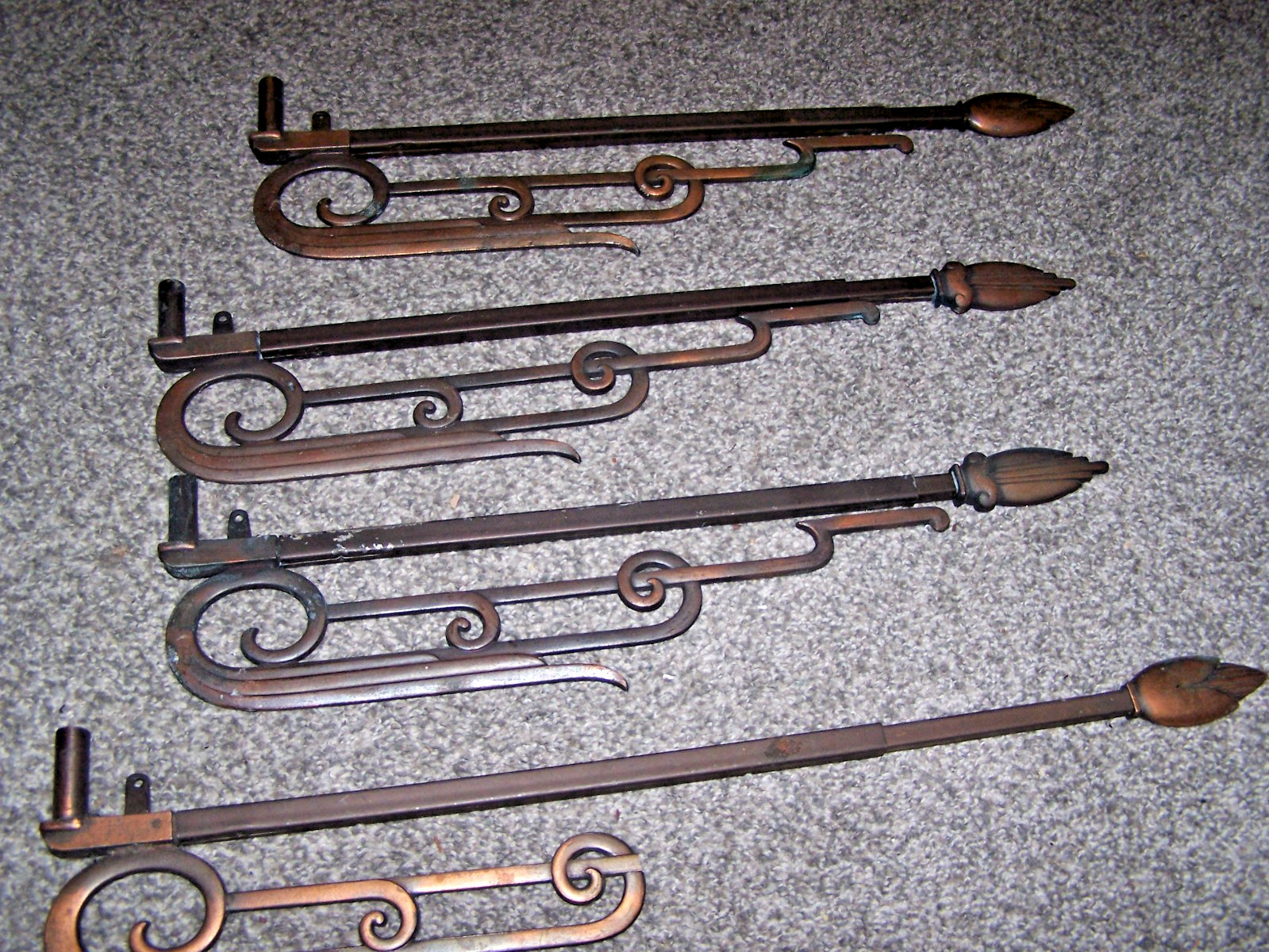 Vintage Art Deco Adjustable Swing Arm Curtain Rods or hold backs. Bronze tone