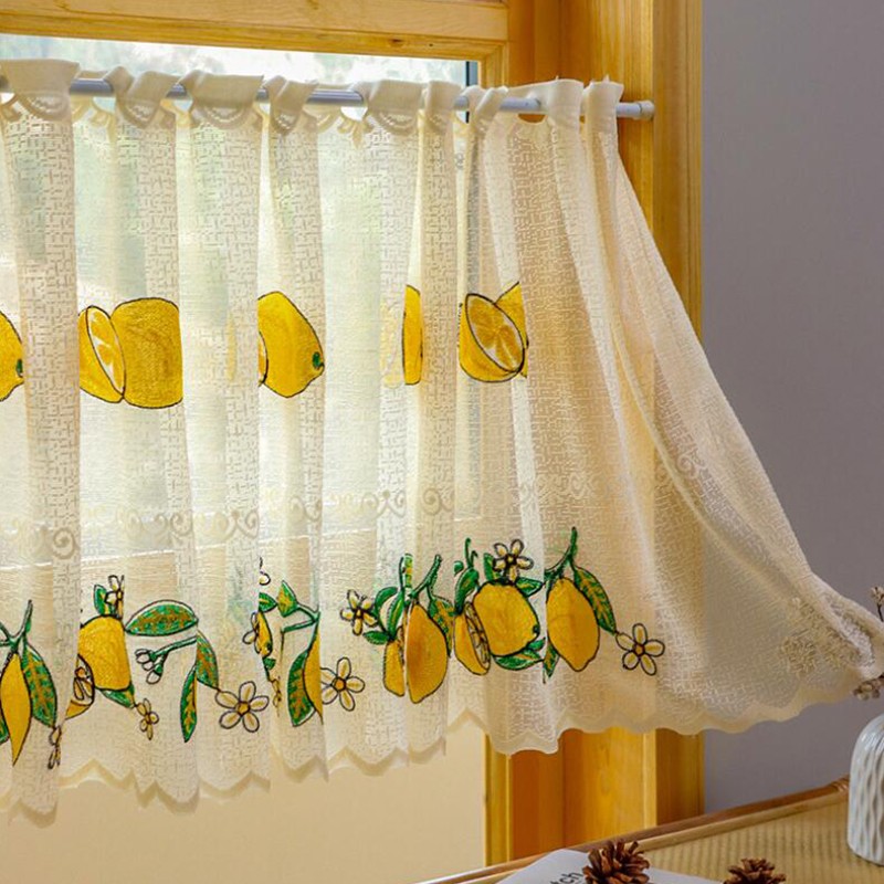 Lemon Embroidery Short Curtain Kitchen Living Room Cabinet Dust Curtain