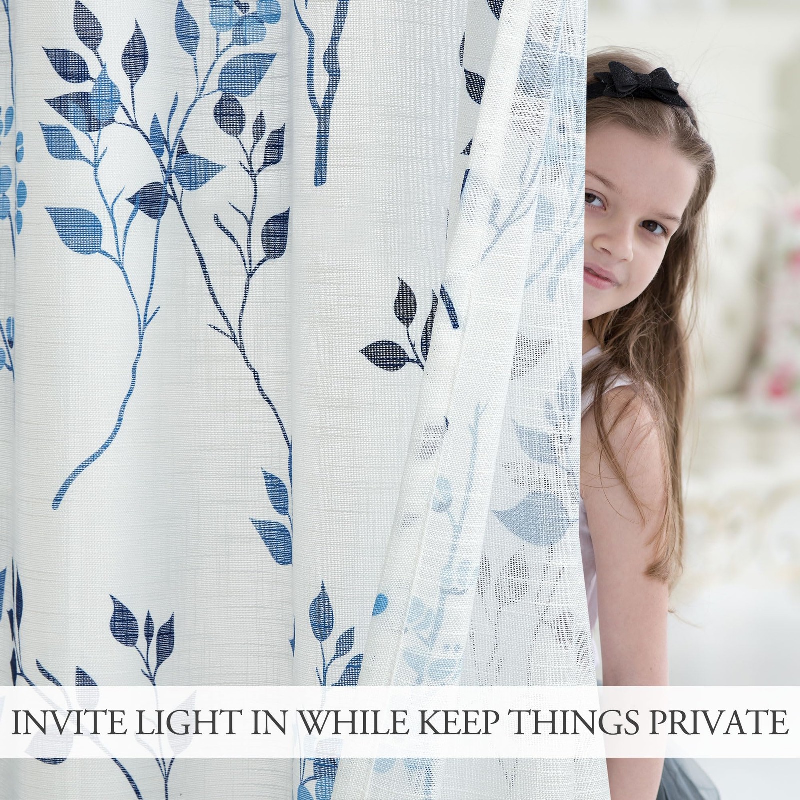 Beauoop Floral Leaf Semi Sheer Curtains 54″ L, 2 Panels for Living Room