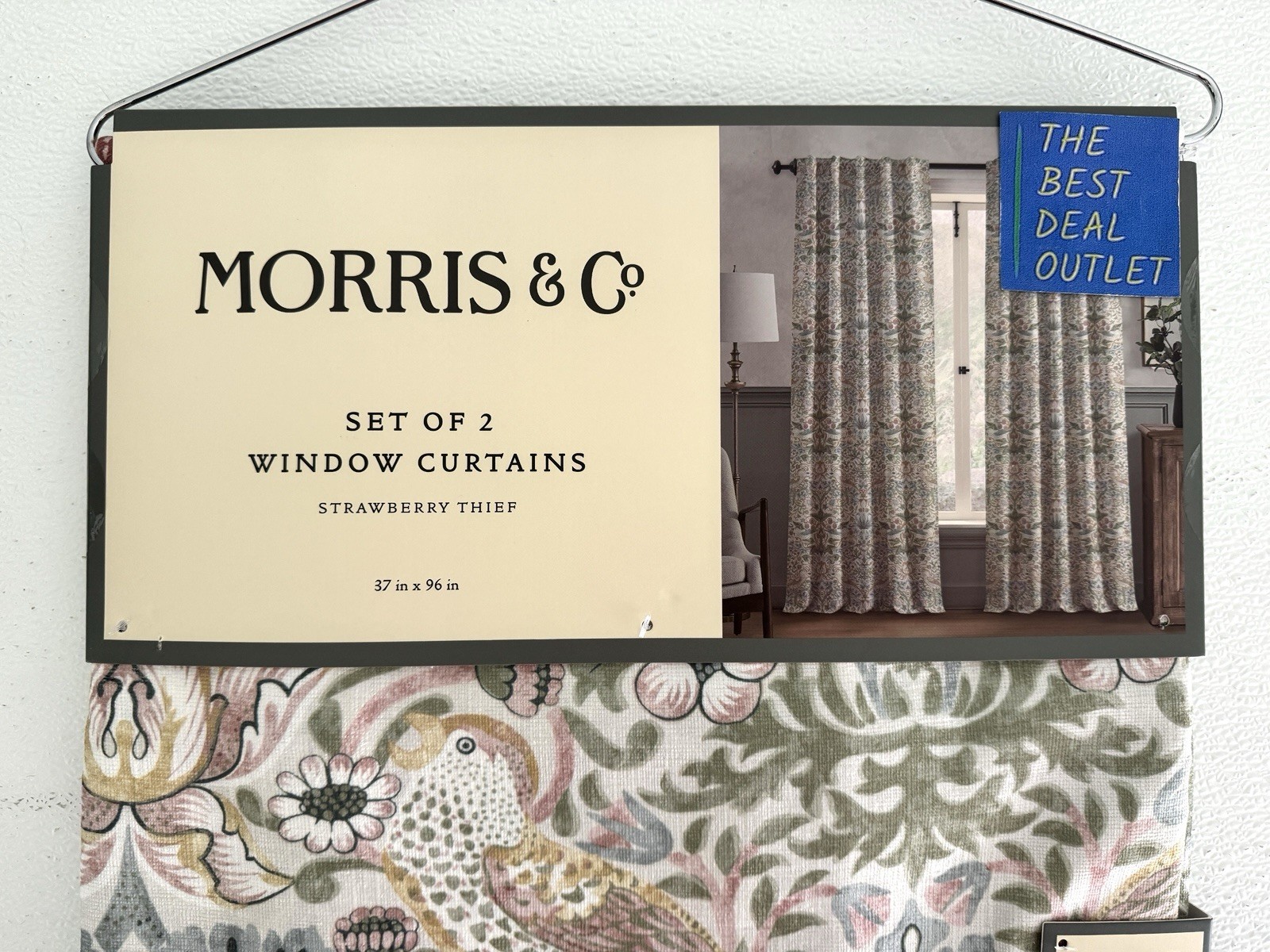 New Morris & C Window Curtains 2 Panels Darkening 37 x 96 Strawberry Thief Birds