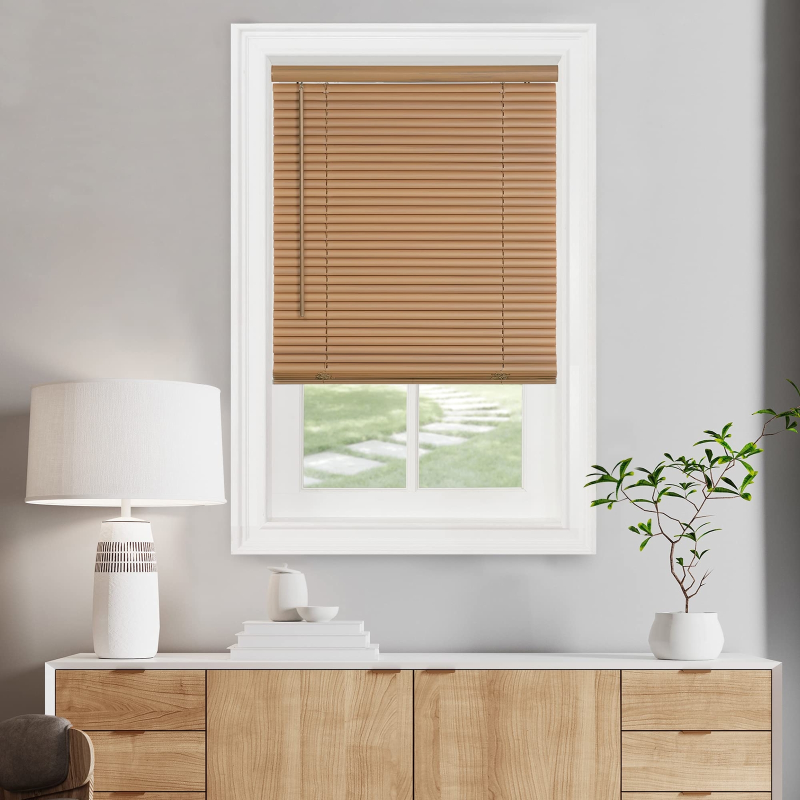 31×64 Cordless Woodtone Mini Blinds Light Filtering Durable Child Safe Blinds