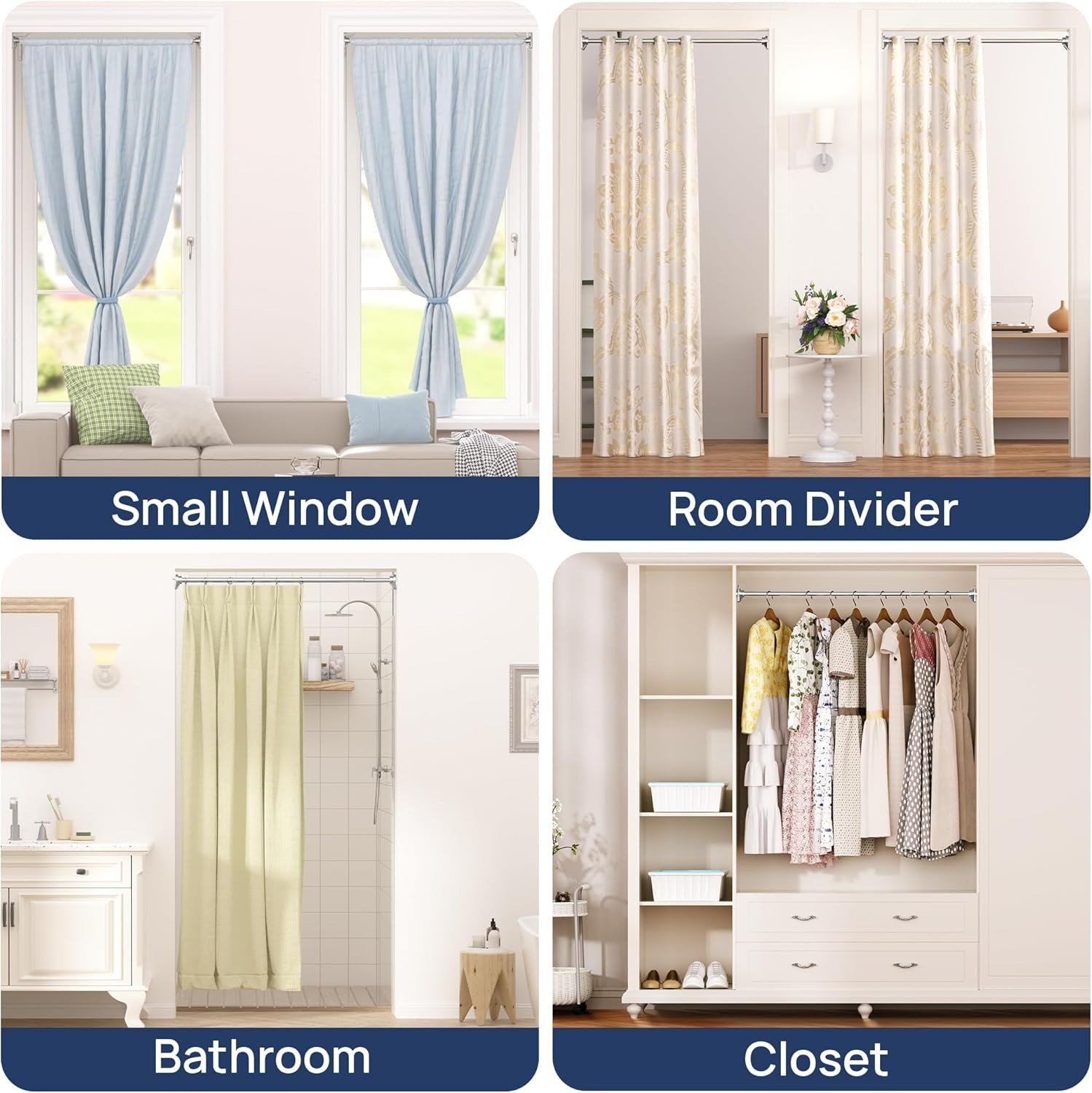 ENJOYBASICS 2 Pack Adjustable Spring Tension Curtain Rods 32 to 66 in, Chrome