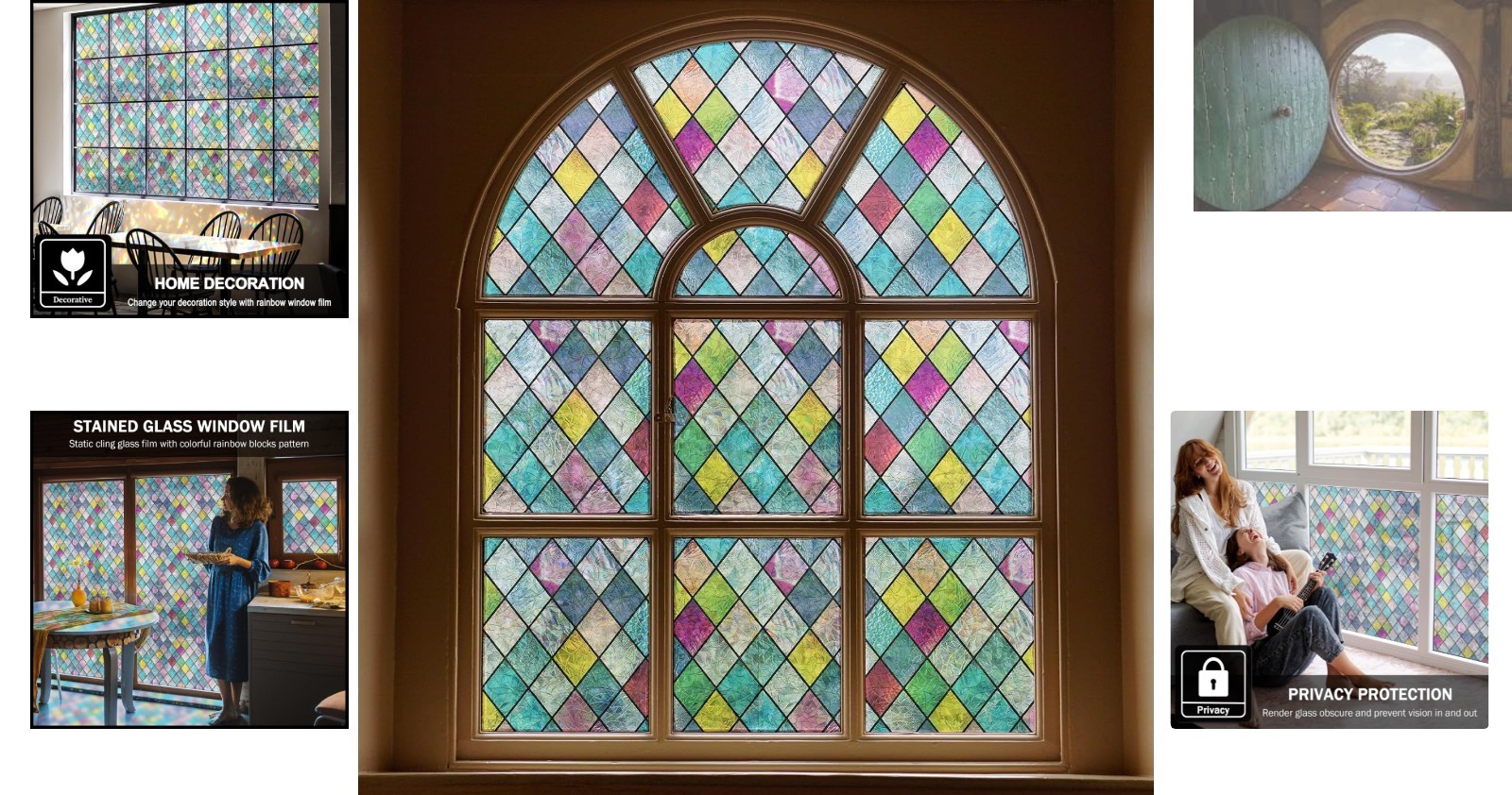 Colorful Lattice Window Tint: UV-Blocking Stained Glass Film 17.3 x 78.7 inches