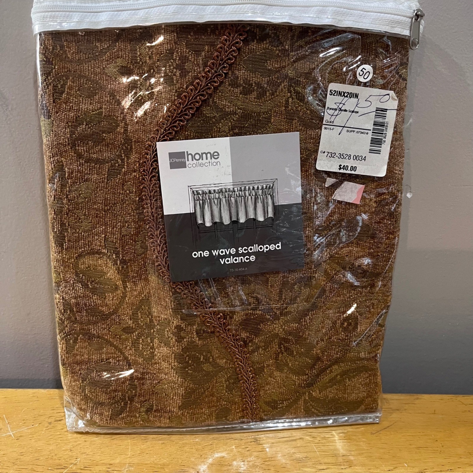 JCPenney Home Dynasty Chenille Scalloped Valance Gold Floral Damask Vtg 52×20