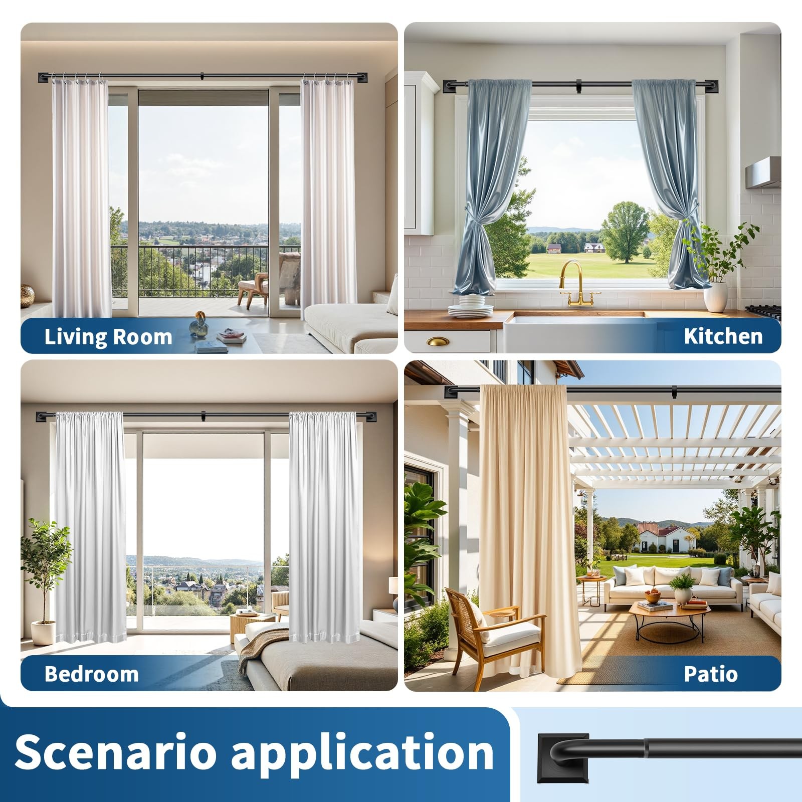 Black Curtain Rods for Windows 66-120Inch(5.5-10ft) Heavy 66″-120″,