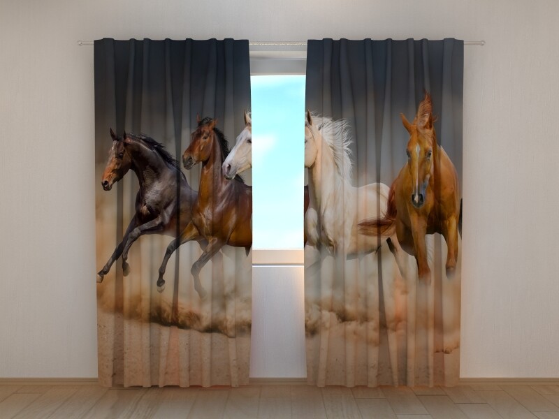 Photo Curtain Herd of Horses 1 Palomino horses by Wellmira Custom Made Printed