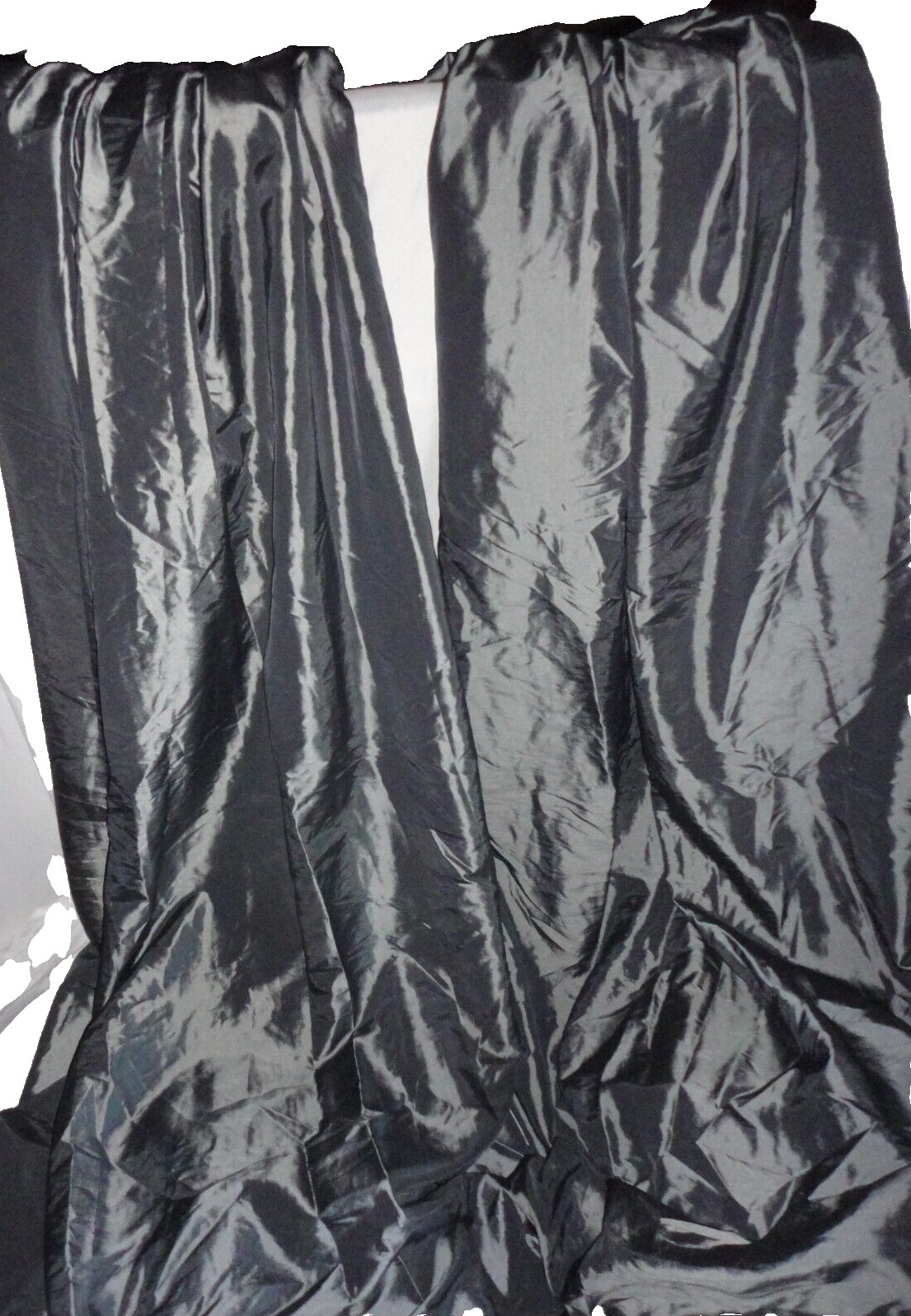 PERI GRAPHITE IRRIDESCENT FAUX SILK (2) PINCH PLEAT PANELS WINDOW CURTAIN 27X107