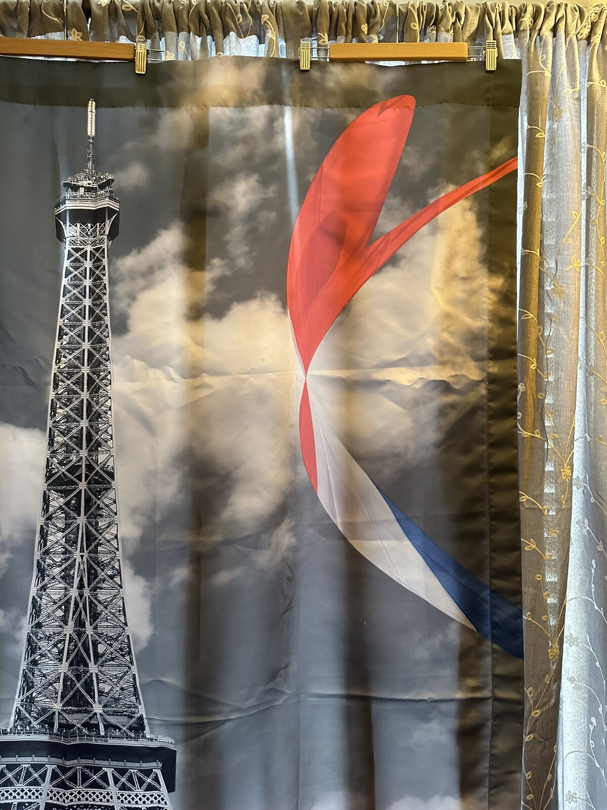 Paris Eiffel Tower Shower | Window Curtains Nylon Thick Fabric Complete Pair