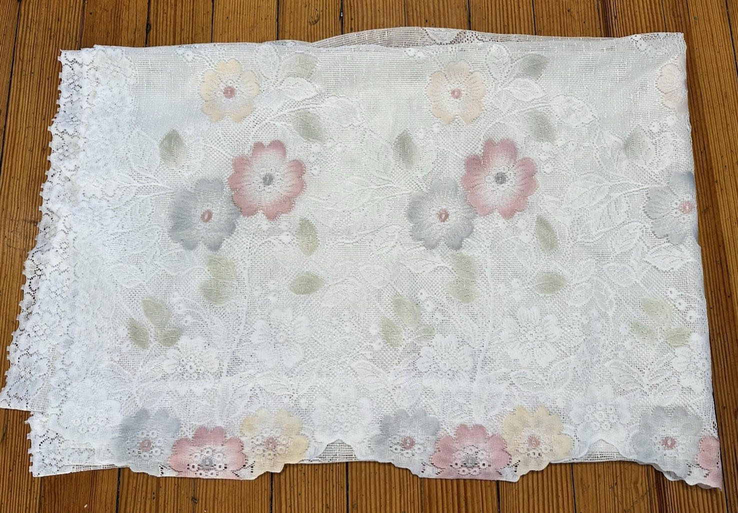 Unbranded white lace with multicolor floral pattern W. 58″ L. 80″ cutain panel