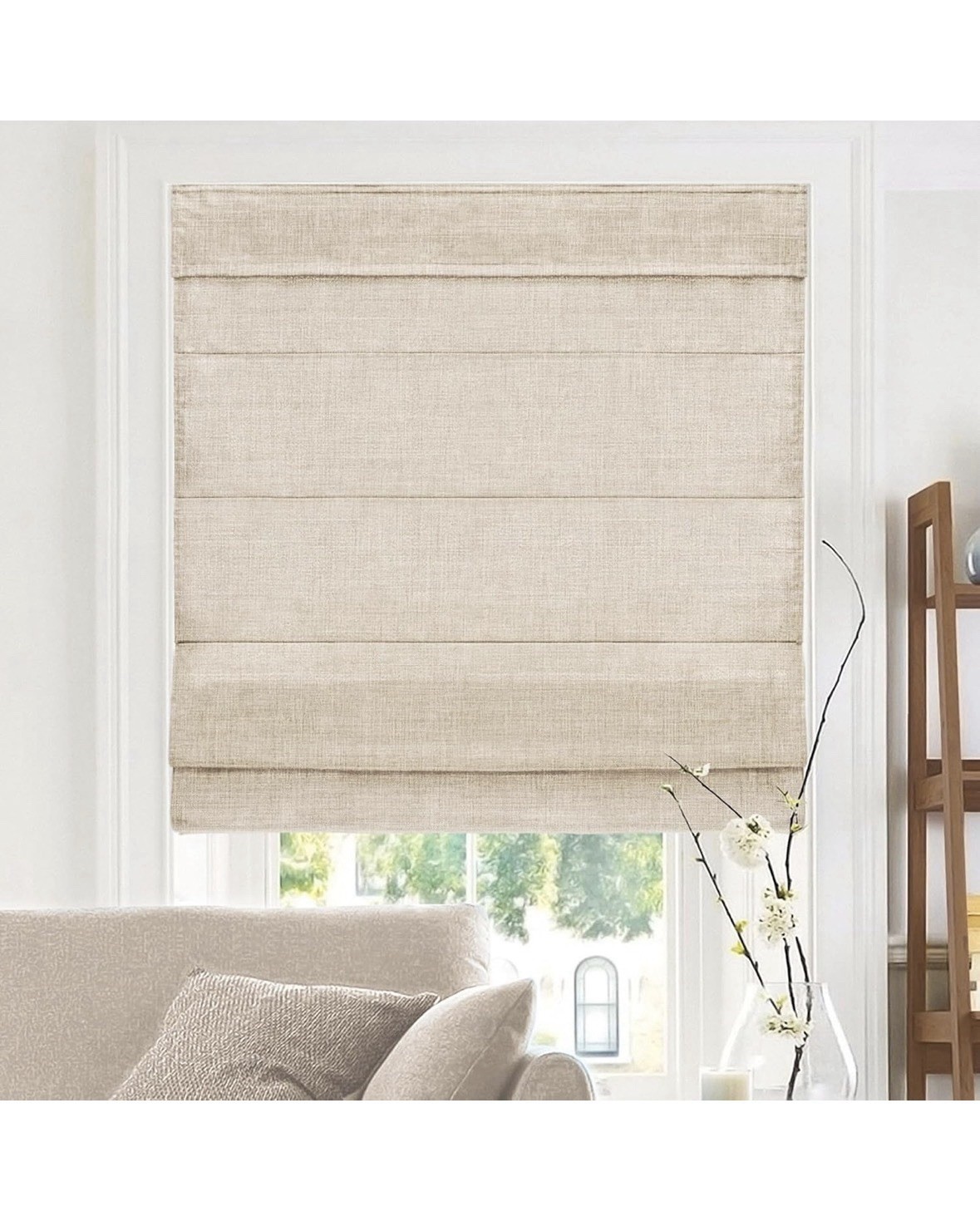 Cordless Roman Shade, Light Filtering Privacy Liner, Textured Belgian Flax Fa…