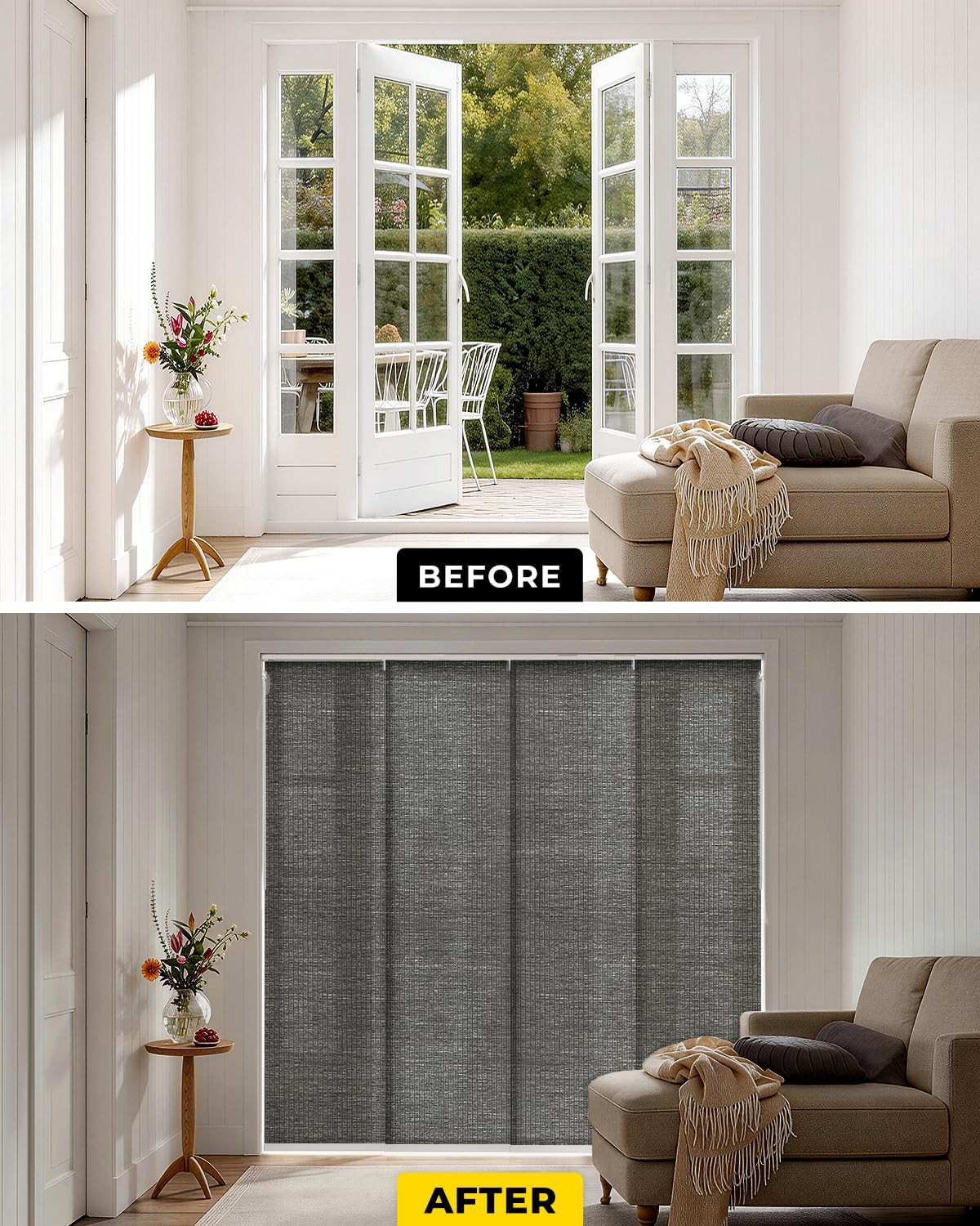 Adjustable Panel Track Blinds for Sliding Glass Door, Cut-To-Height Paper Fabric