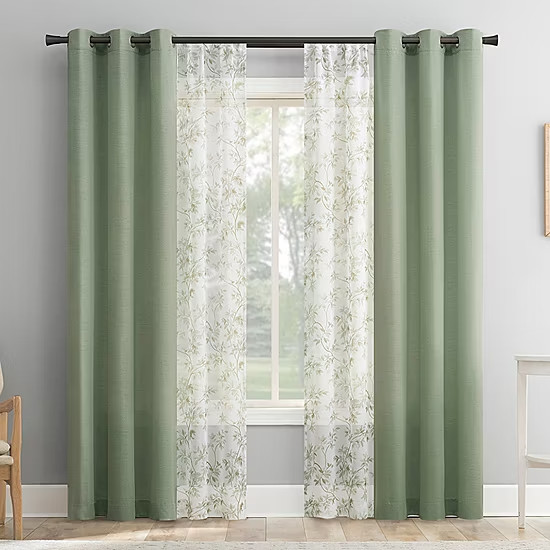 No 918 Harmon Print Grommet Top Light-Filtering Set of 4 Curtain Panel sage