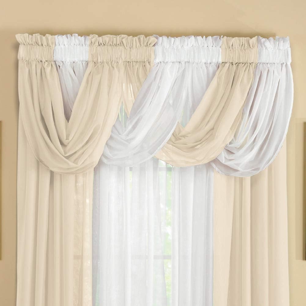 Scoop Two-Piece Rod Pocket Solid-Colored Sheer Valances for Windows, Decorative