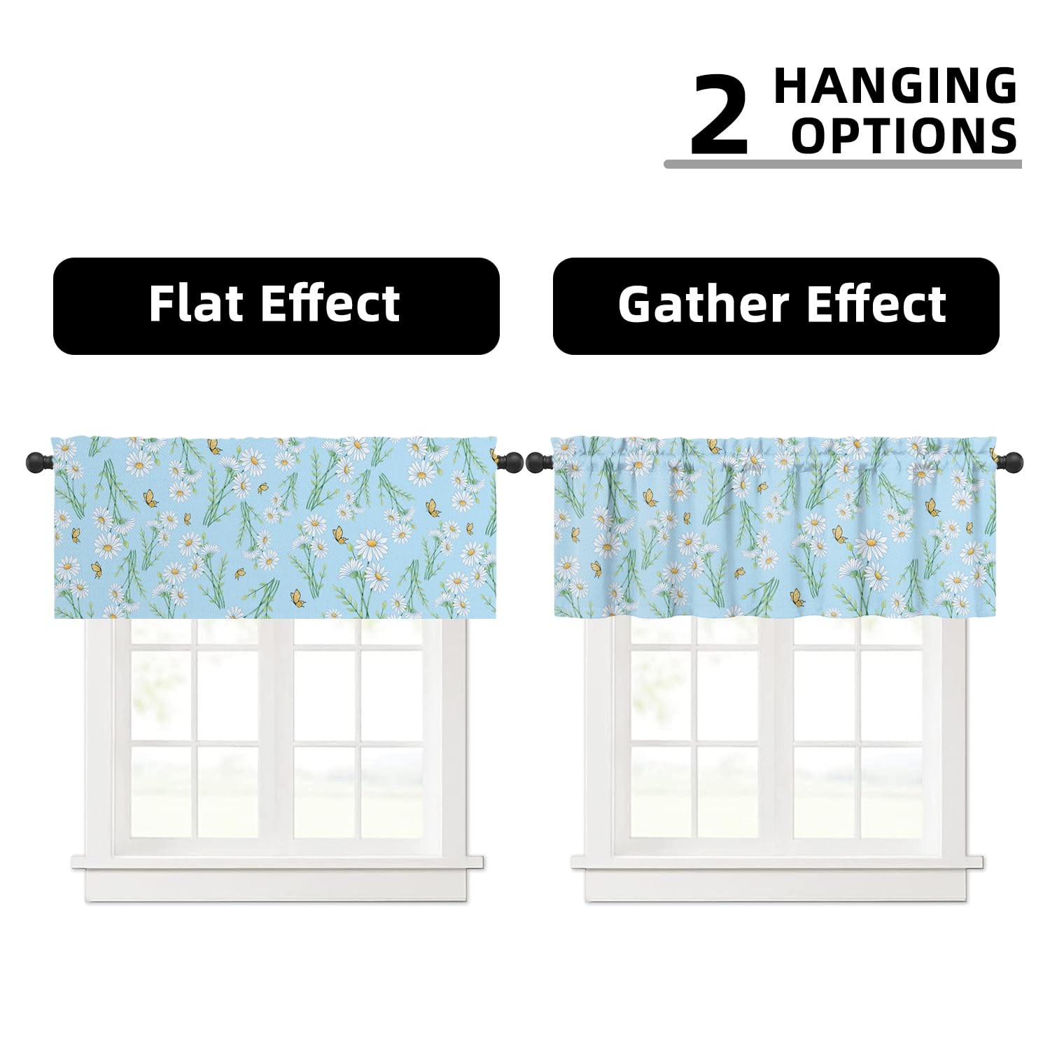 Blue Curtain Valance for Windows Watercolor Daisy Flowers Butterflies Window …