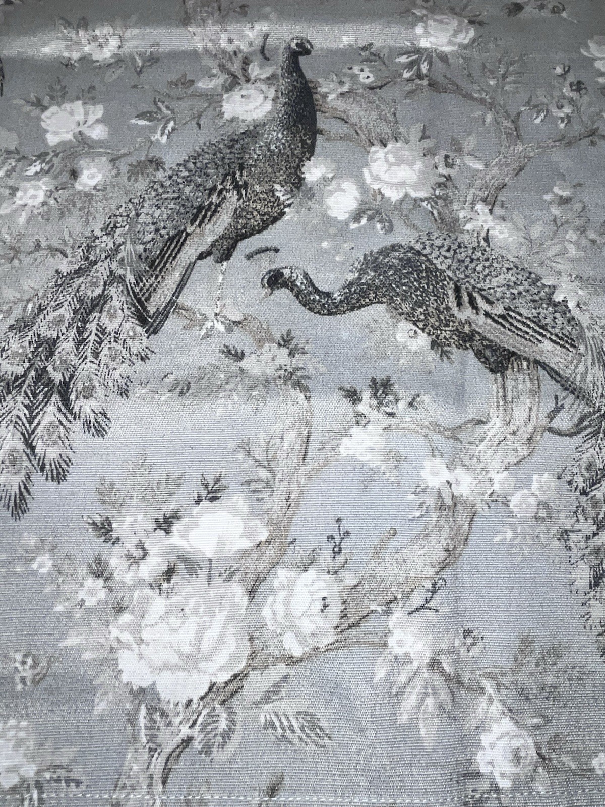 NWT LAURA ASHLEY GRAY PEACOCK AND FLORAL DESIGN CURTAINS/DRAPES SIZE 38”x 96”