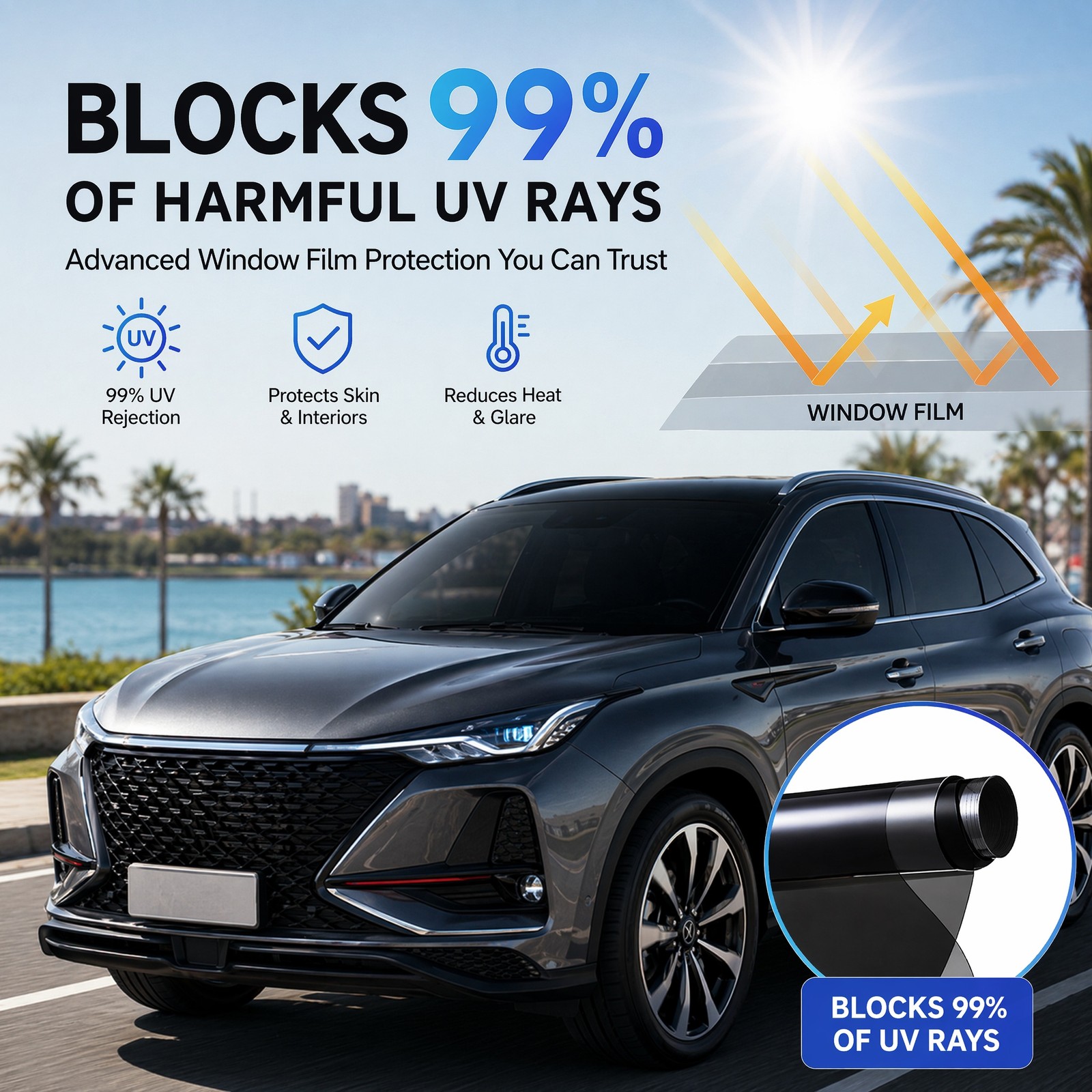 5％ 15% 25% 35% VLT Car Window Tint Film Sun Visor Front Glass Windshield Anti-UV