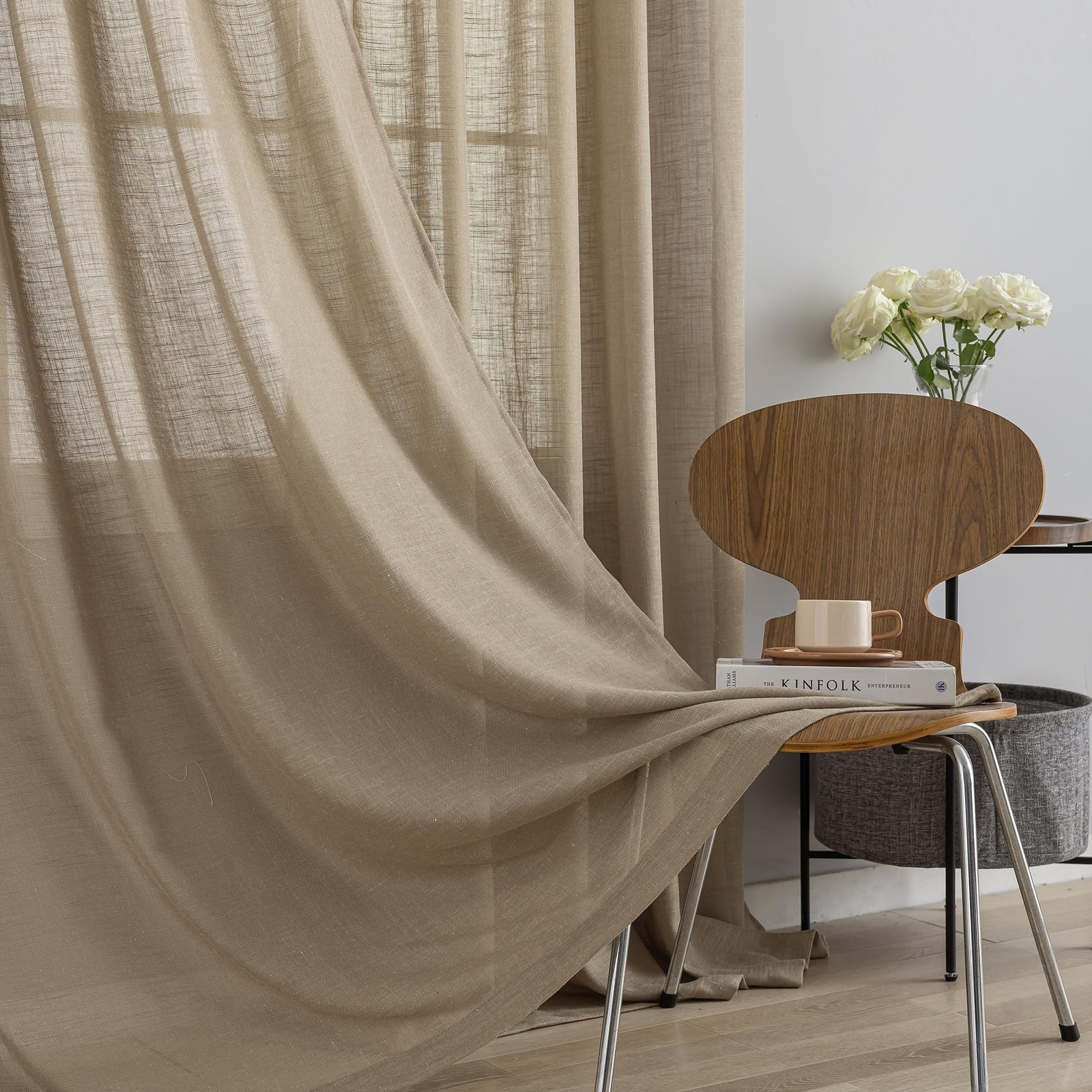 VOILYBIRD Latte Brown Grommet Linen Curtains 96″ L Living Room Boho