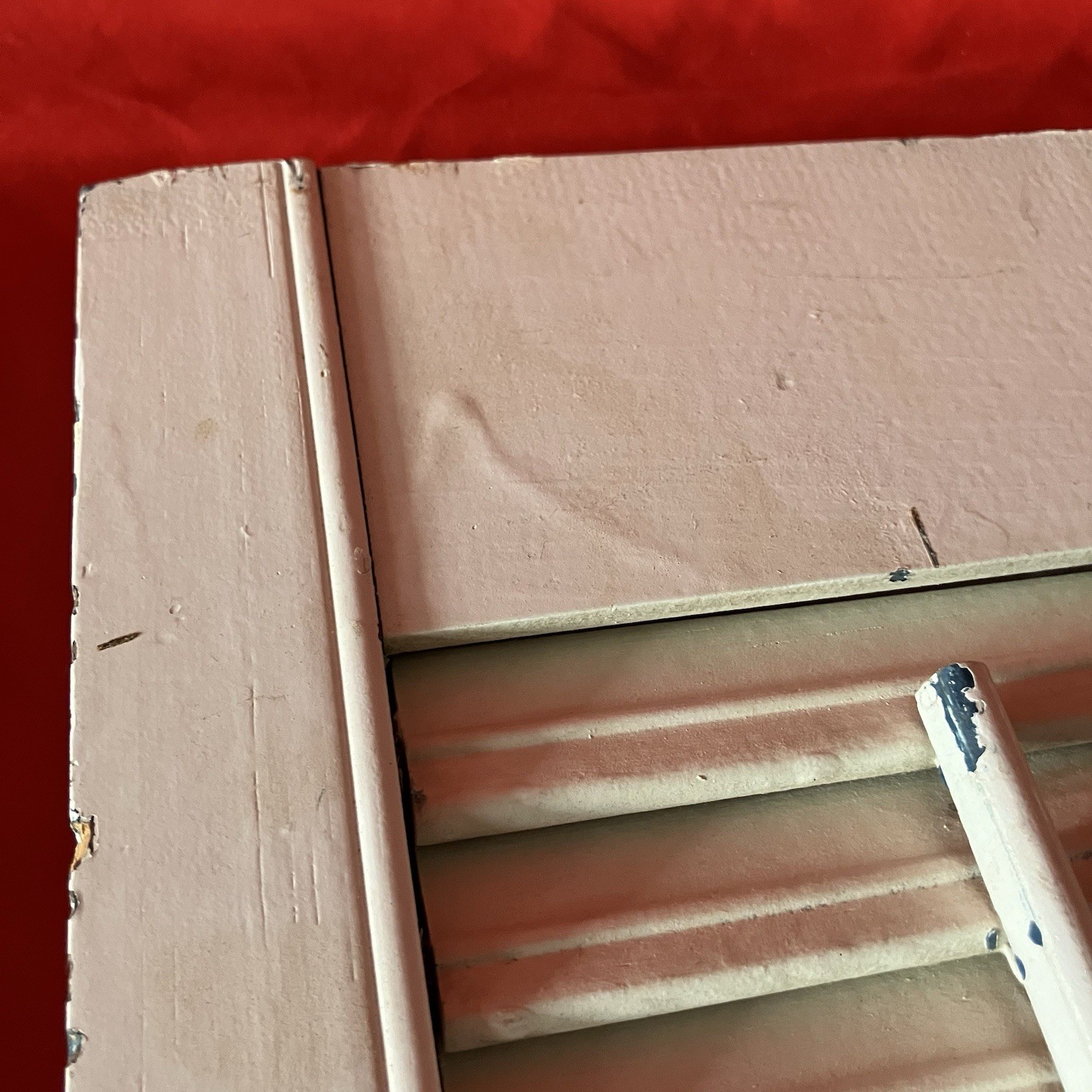 Vintage Wood Louvered Panel Window Shutters / Painted White Rustic / Flaws No 5