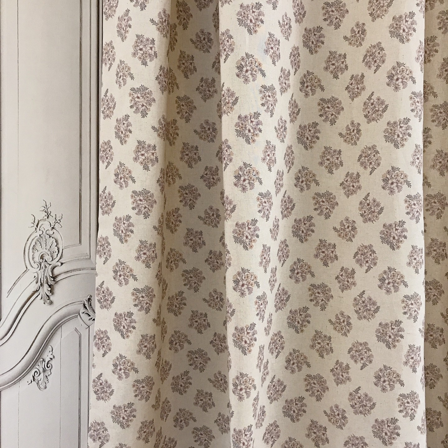 Custom Linen Blend Floral Curtains Beige Handmade Window Drapery Panels for Home