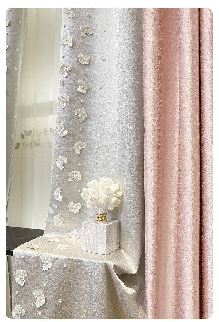 modern Simplicity pink gray butterfly Splicing blackout curtain valance M1093