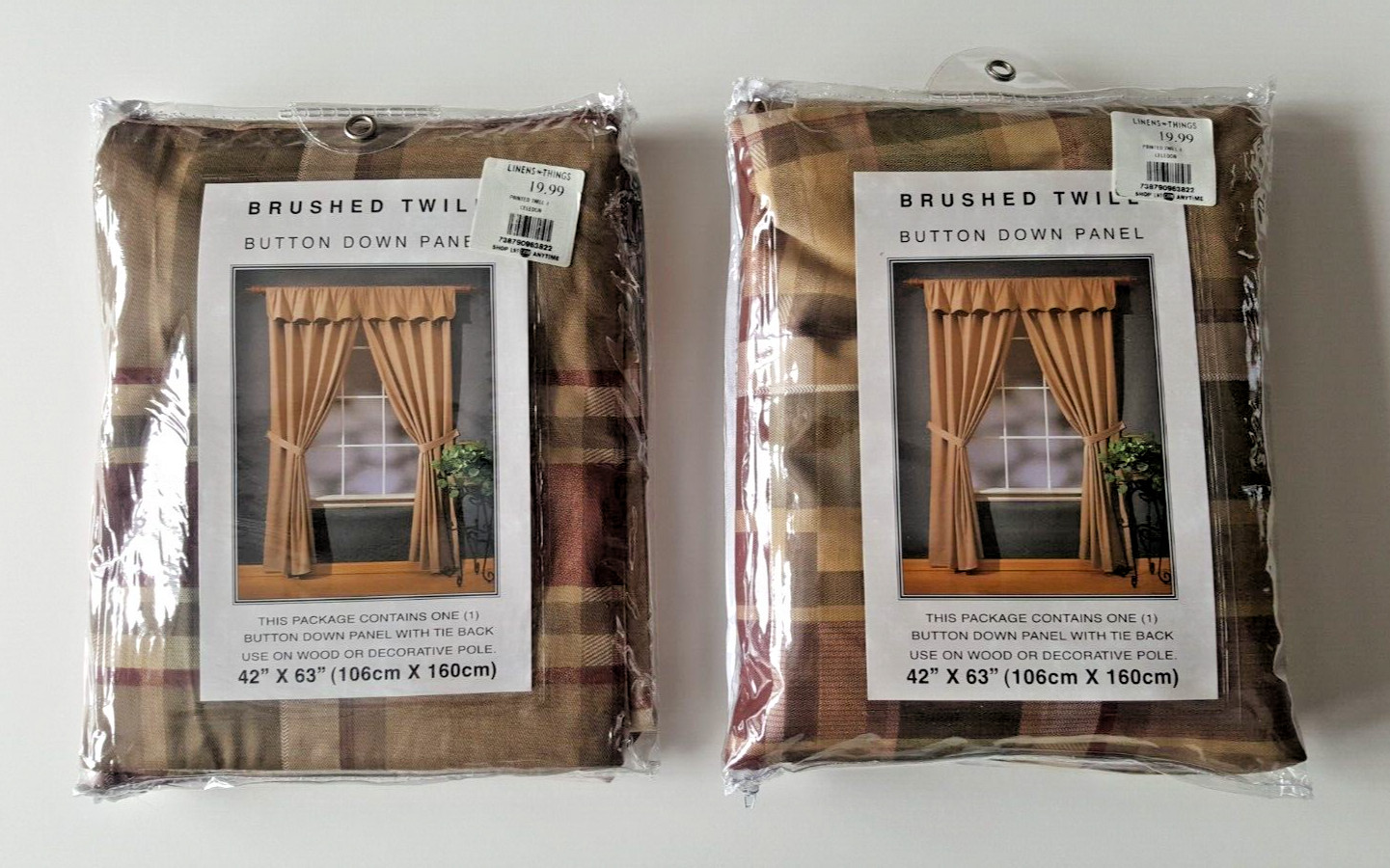 Brentwood Brushed Twill Button Down Window Panels Celedon Plaid 42×63 Set of 2