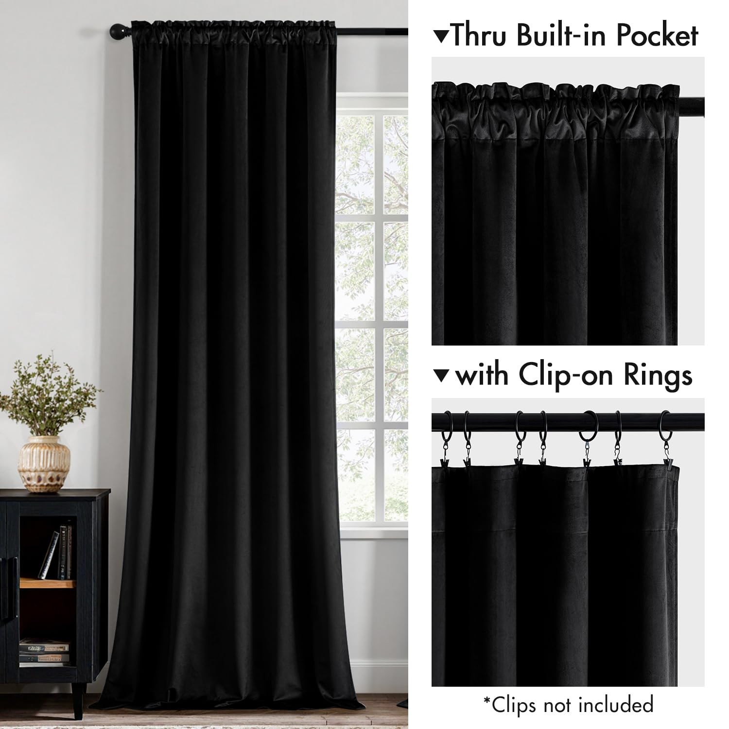 MIULEE Black Velvet Blackout Curtains 84 Inch Long Luxury Super Soft Thermal …