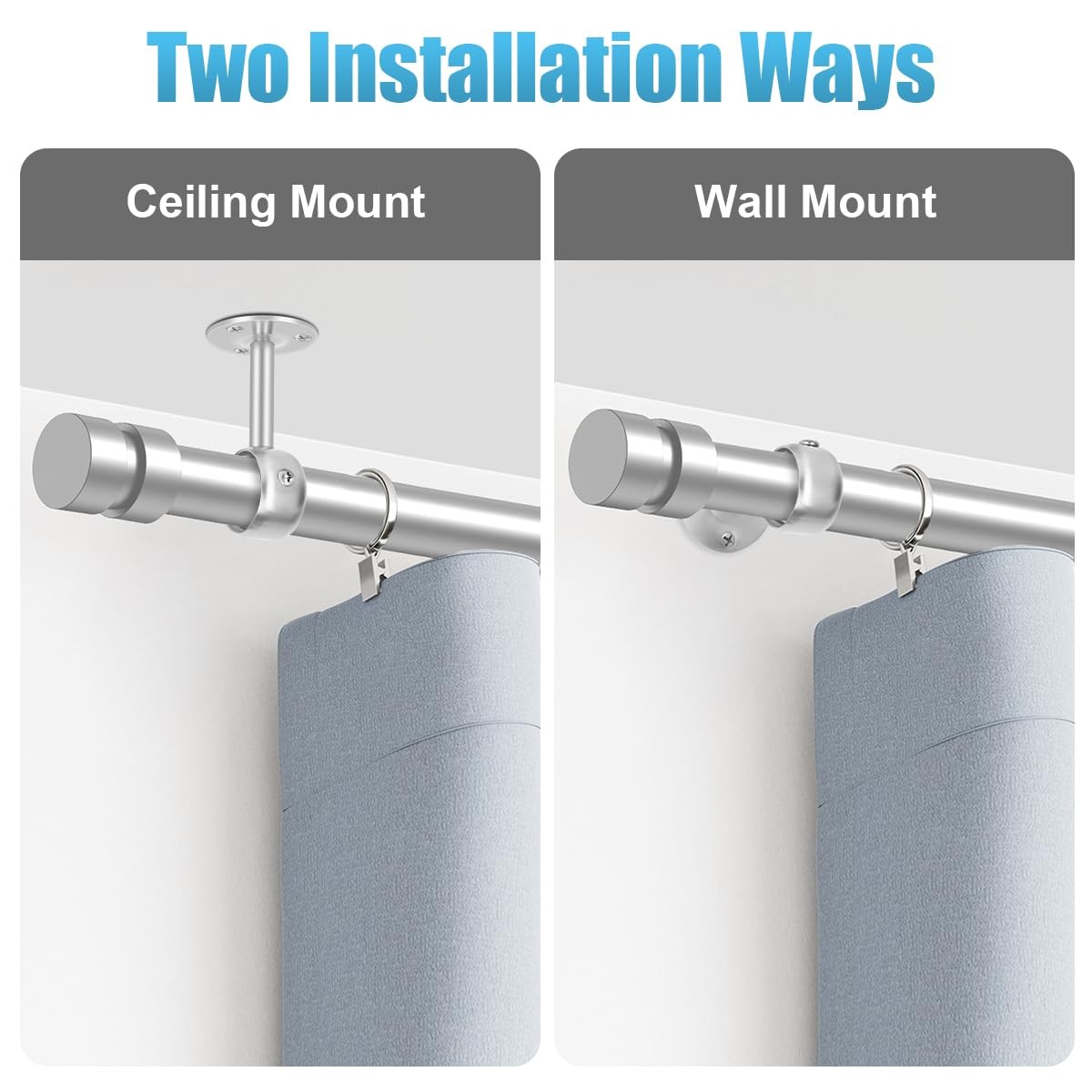 3 PCS Heavy Duty Silver Ceiling Mount Window Curtain Rod Bracket Hook 1 1/4 In