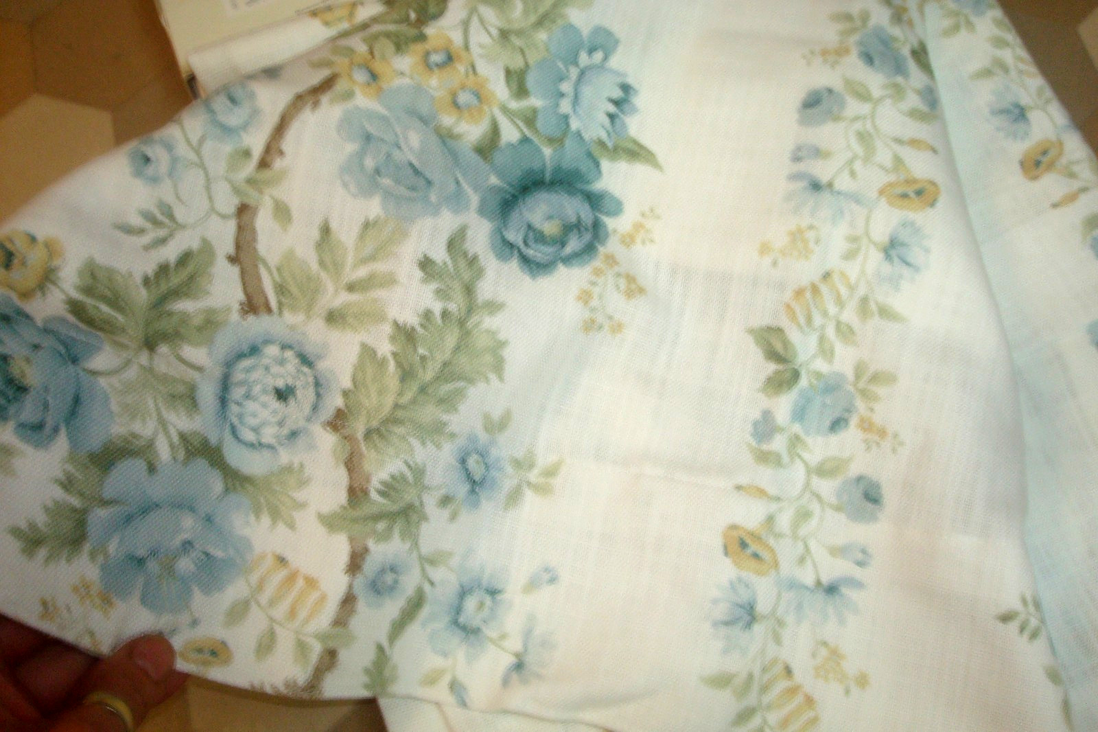 NWT Sanderson 2 pc Window Curtain Panels Hykenham Floral Aqua Blue Cotton 84″ lg