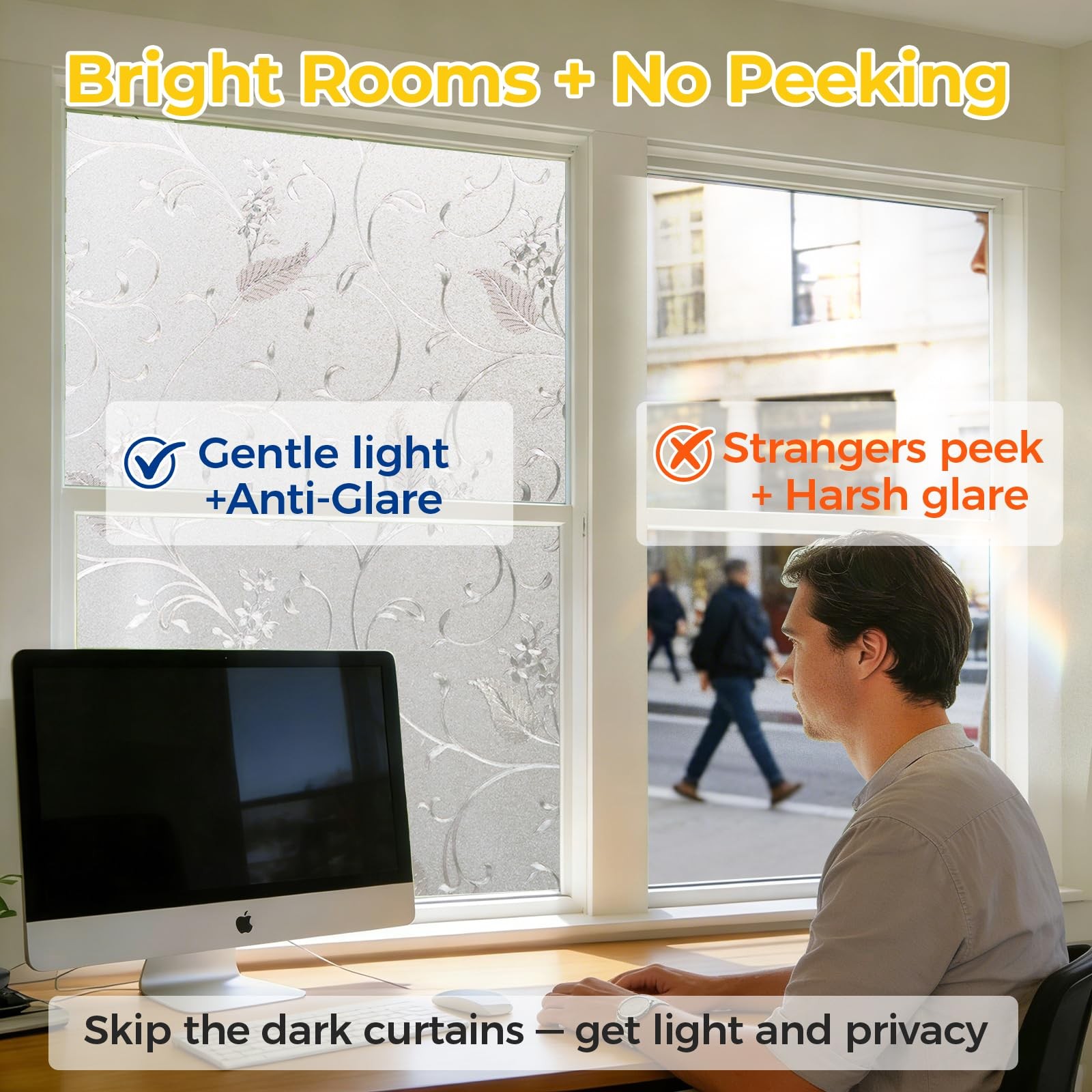 Decorative Privacy Window Film for Front Door, Bathroom, Static Cling