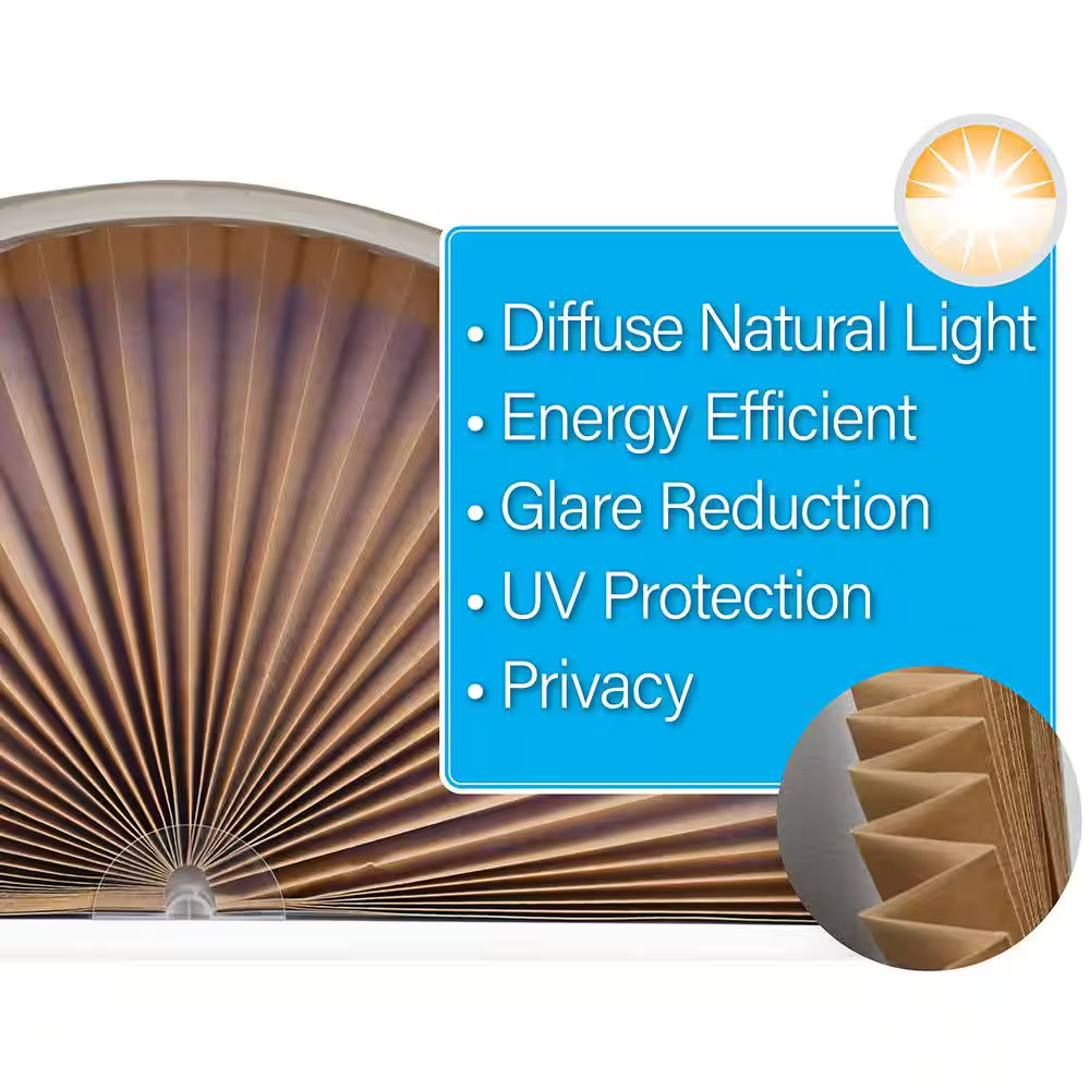 No Tools Original Arch Light Filtering Pleated Fabric Shade Natural Beige, 72 In