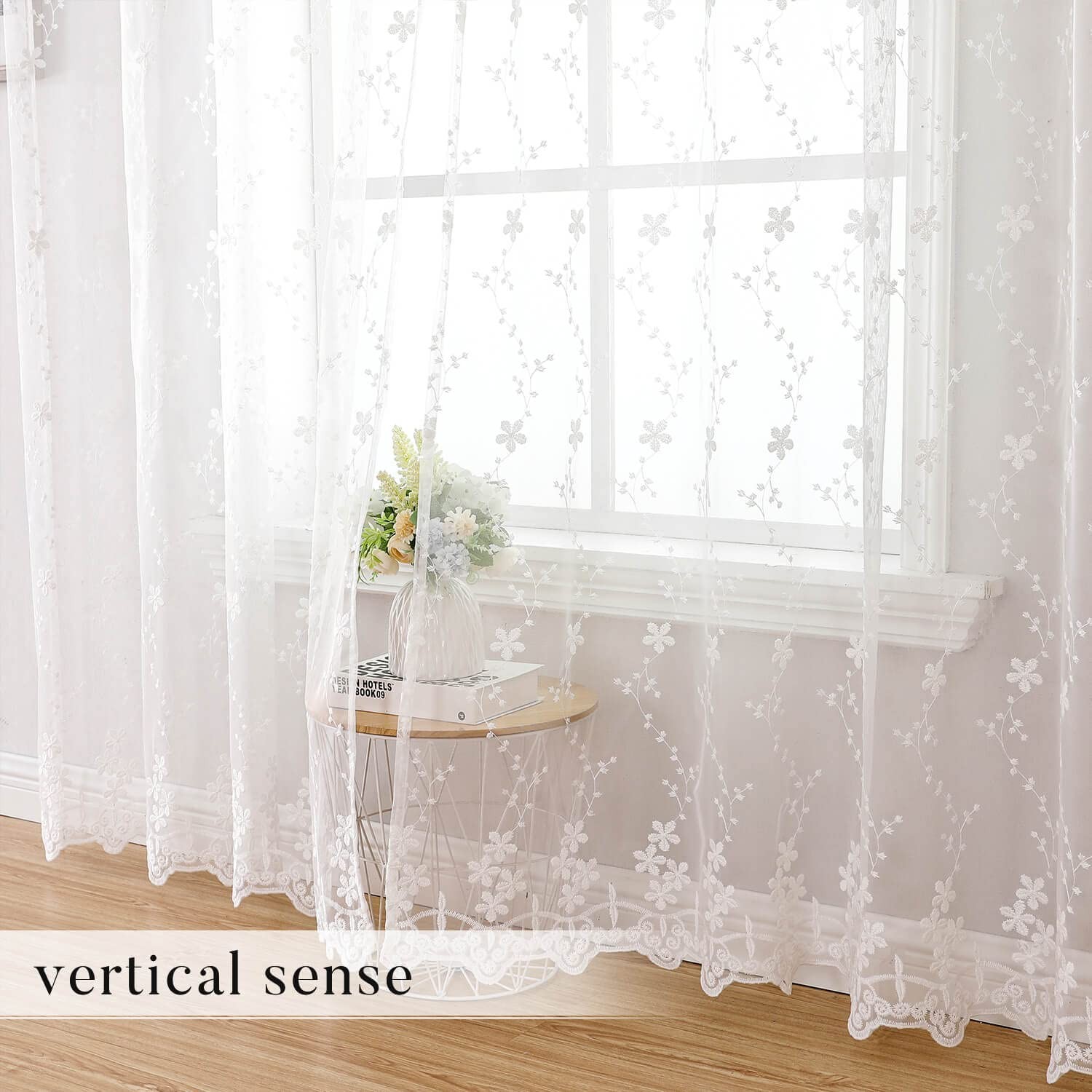 Luxury White Lace Sheer Curtains 96 Inches Long 2 Panels for Living Room, Ele…