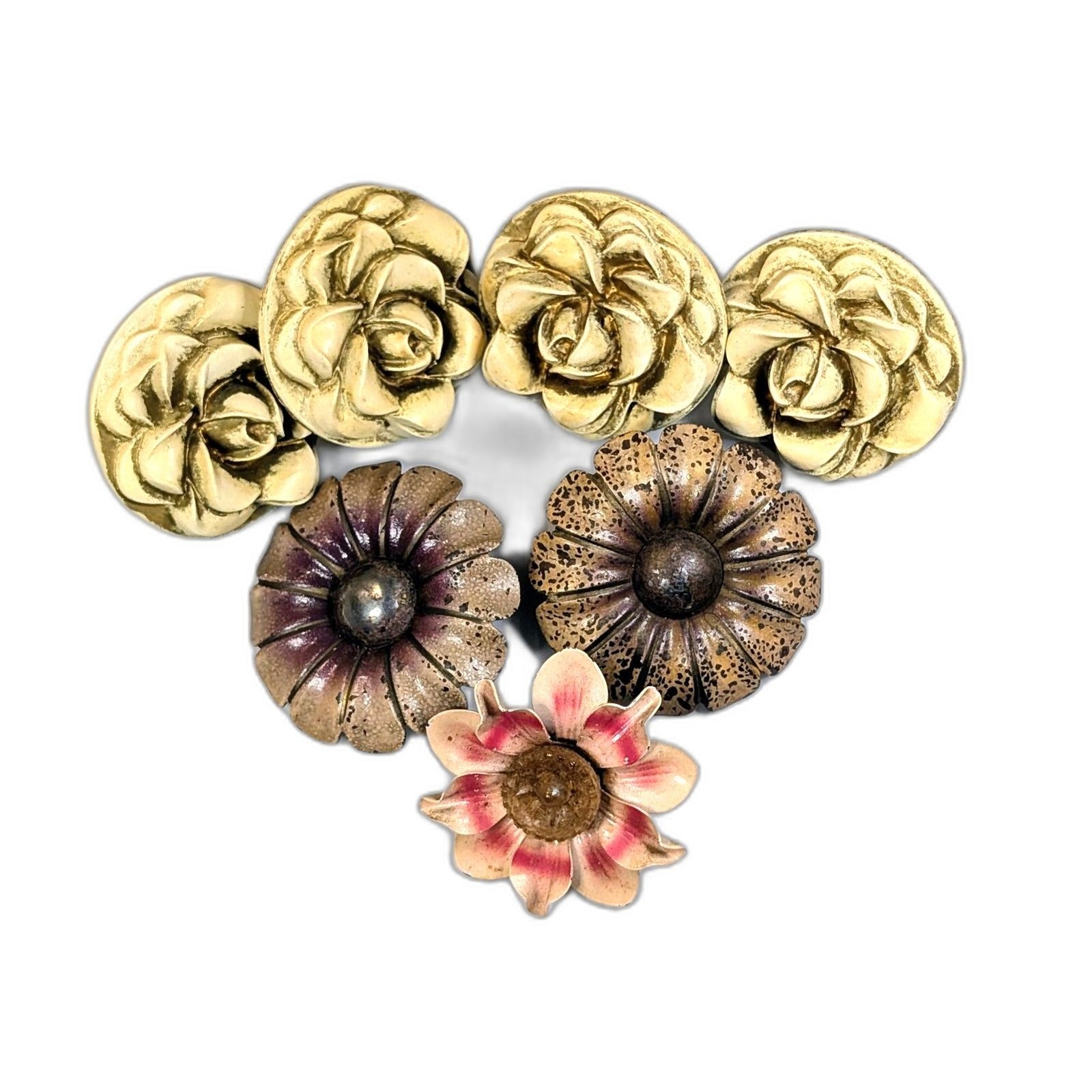 Vintage Kirsch Flower Drapery Tie Backs Medallions Metal Plastic Lot Multi Color