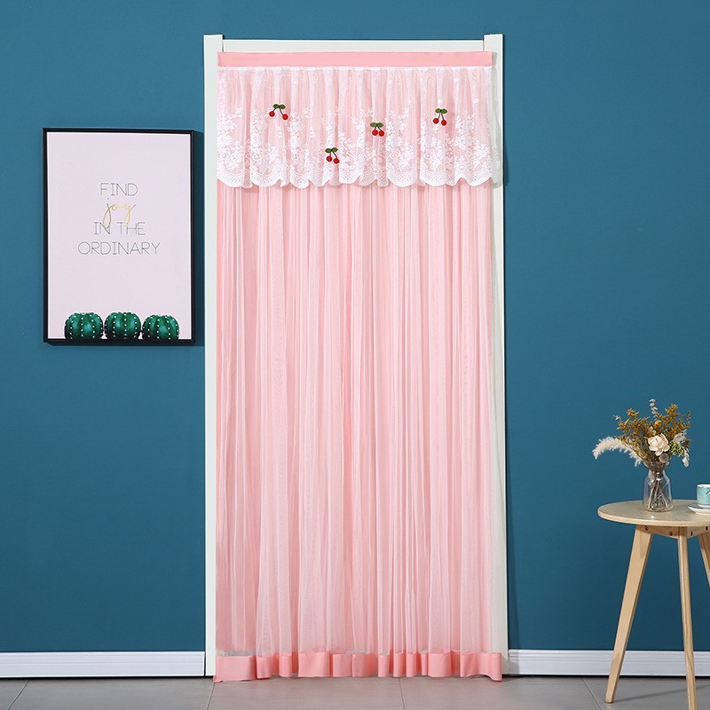 Double Layers Mesh Door Curtain Lace Embroidery Sheer Doorway Curtain Household