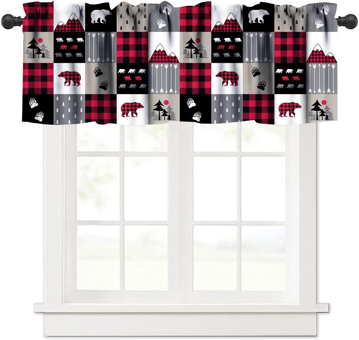 Retro Rustic Valance Curtains Rustic Cabin Brown Bear Vintage Nature Wildlife…