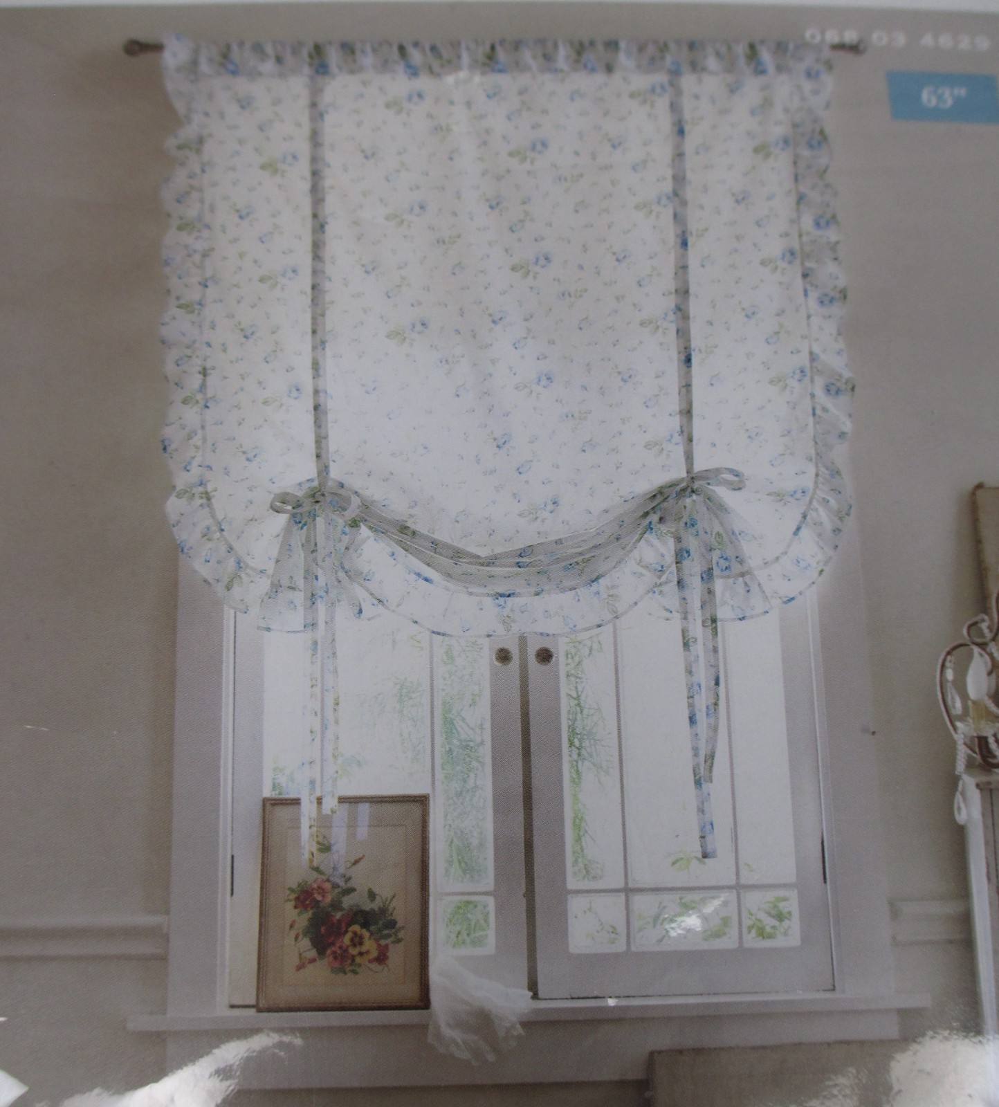 New Simply Shabby Chic Blue Roses Floral RUFFLE Light-filtering Tie-up Shade