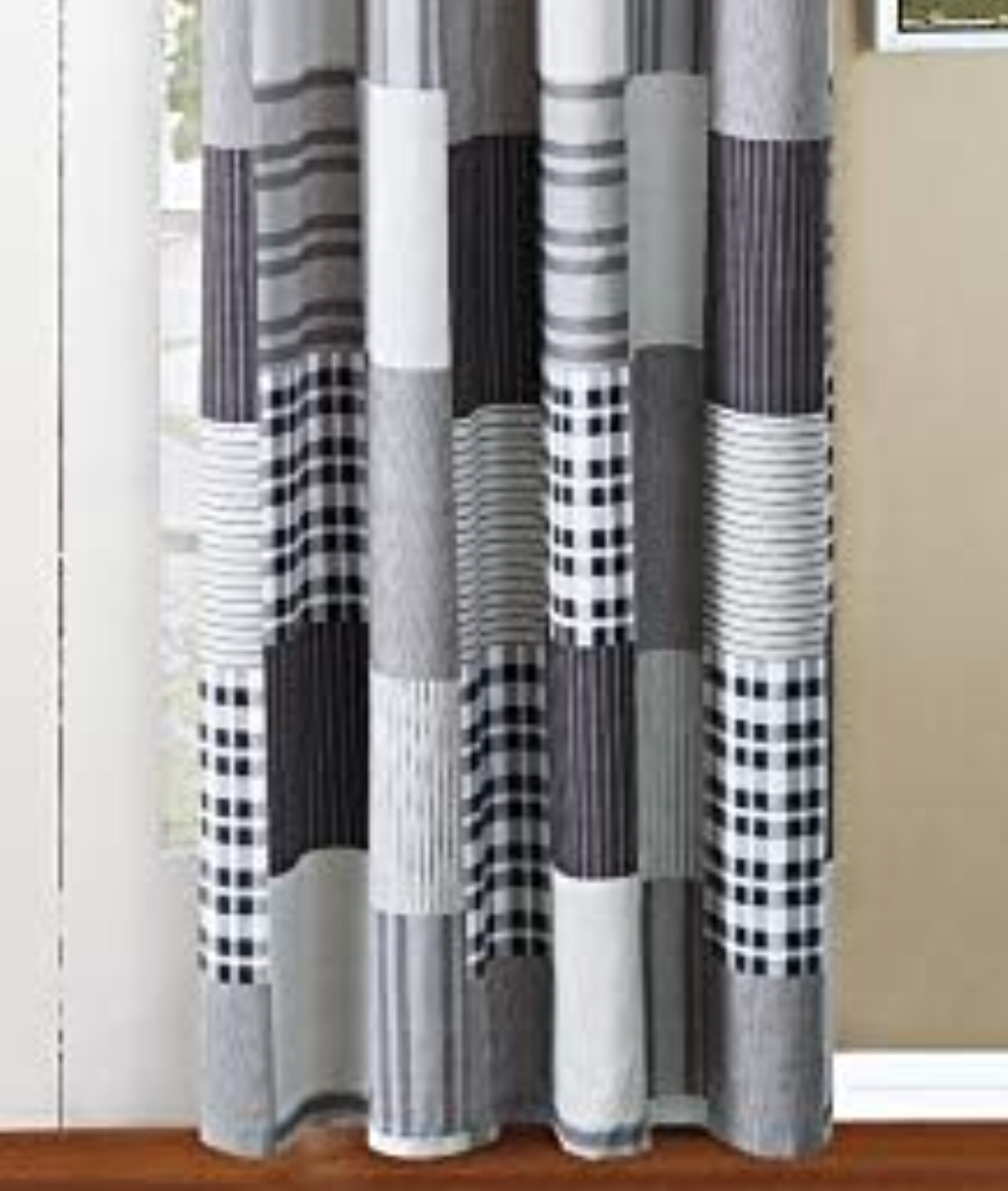 Set 2 Black Gray White Plaid Patchwork Curtains Panels Drapes Pair 84 in Grommet