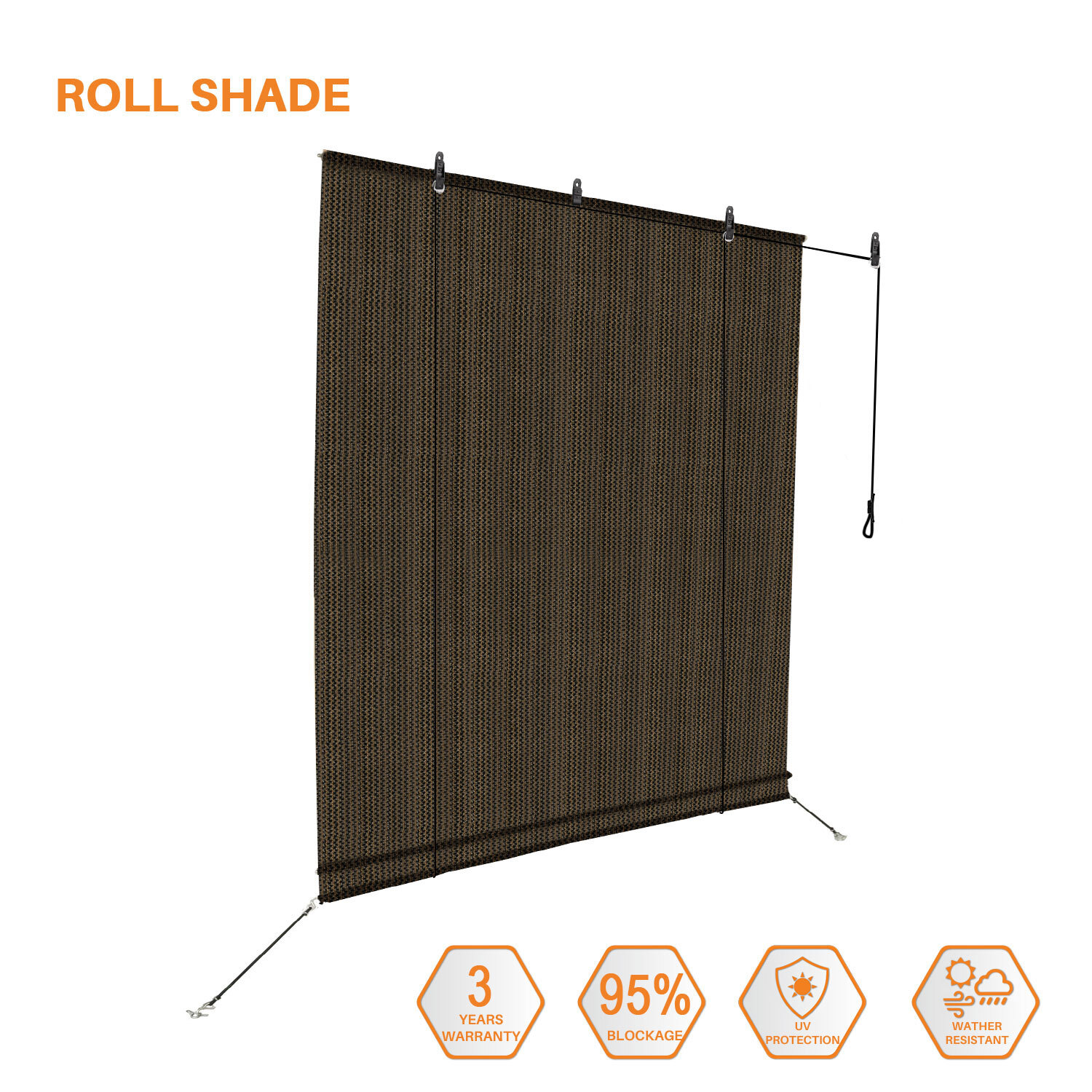 Outdoor Roll Up Shade Roller Blind UV Block for Patio Porch Pergola Office Brown