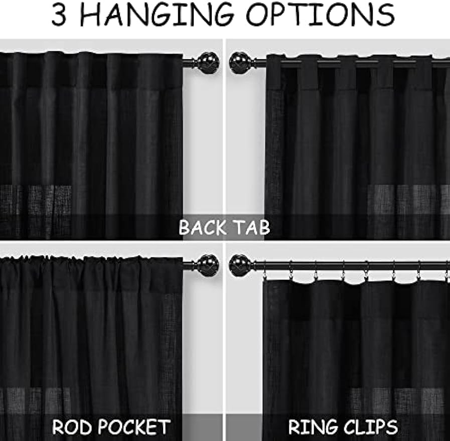 Black linen curtains, 84 inches long, 2 panels